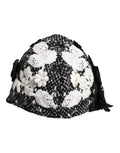 Dolce & Gabbana Black Wool White Floral Embellished Cloche Hat by Dolce & Gabbana