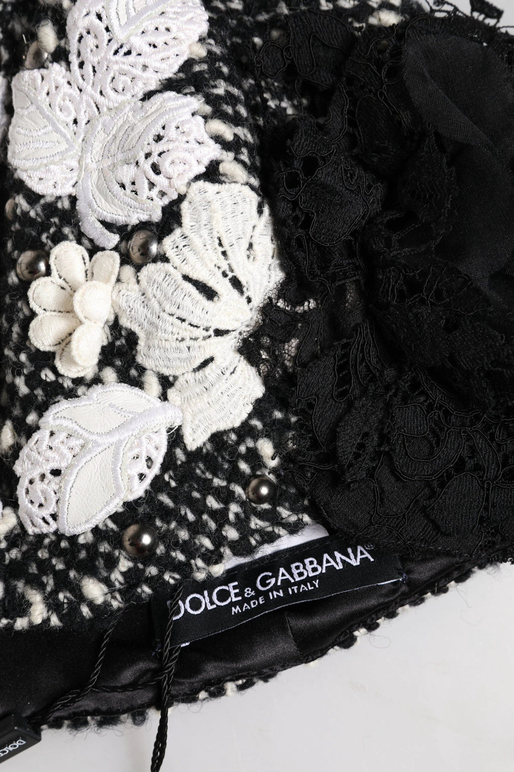 Dolce & Gabbana Black Wool White Floral Embellished Cloche Hat by Dolce & Gabbana