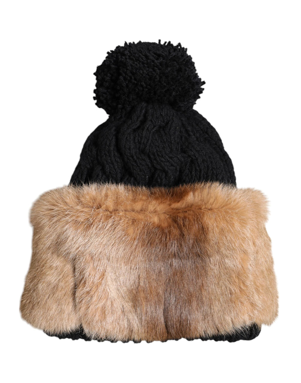 Dolce & Gabbana Black Brown Dyed Rabbit Real Fur Winter Beanie Hat by Dolce & Gabbana