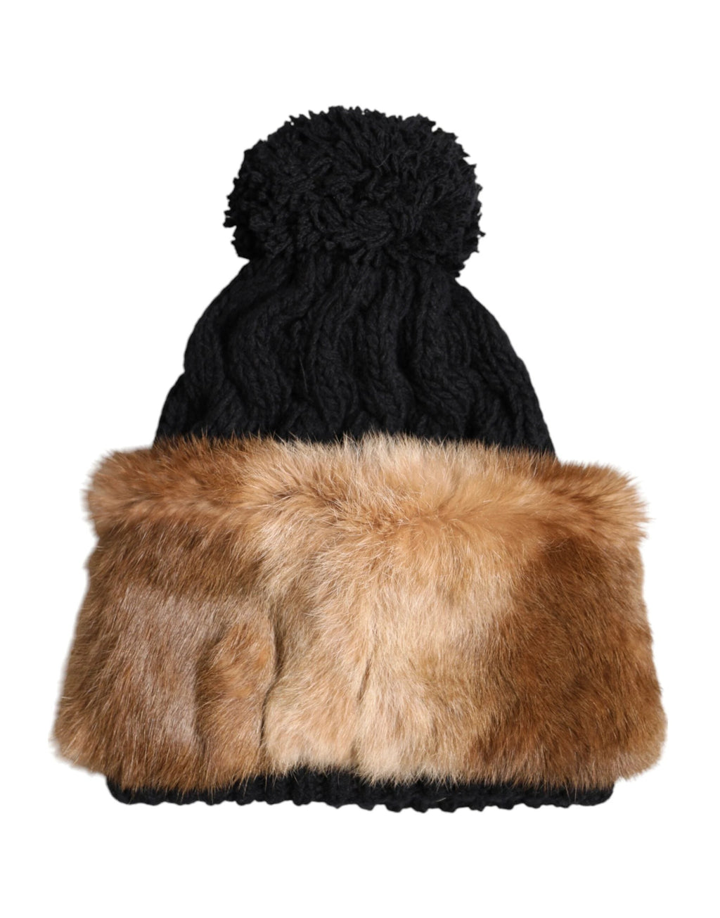 Dolce & Gabbana Black Brown Dyed Rabbit Real Fur Winter Beanie Hat by Dolce & Gabbana