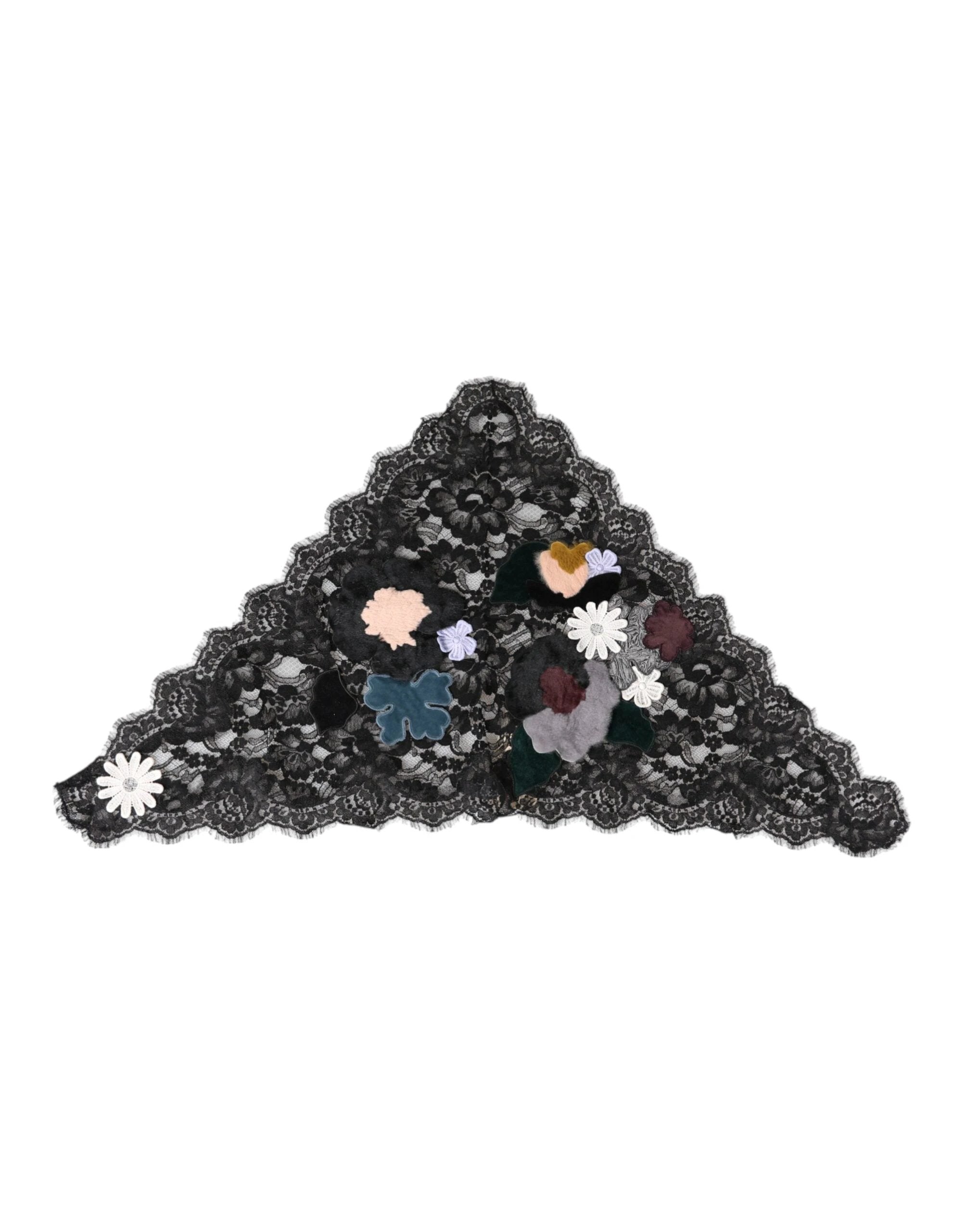 Dolce & Gabbana Black Lace Floral Applique Cotton Veil Hat by Dolce & Gabbana