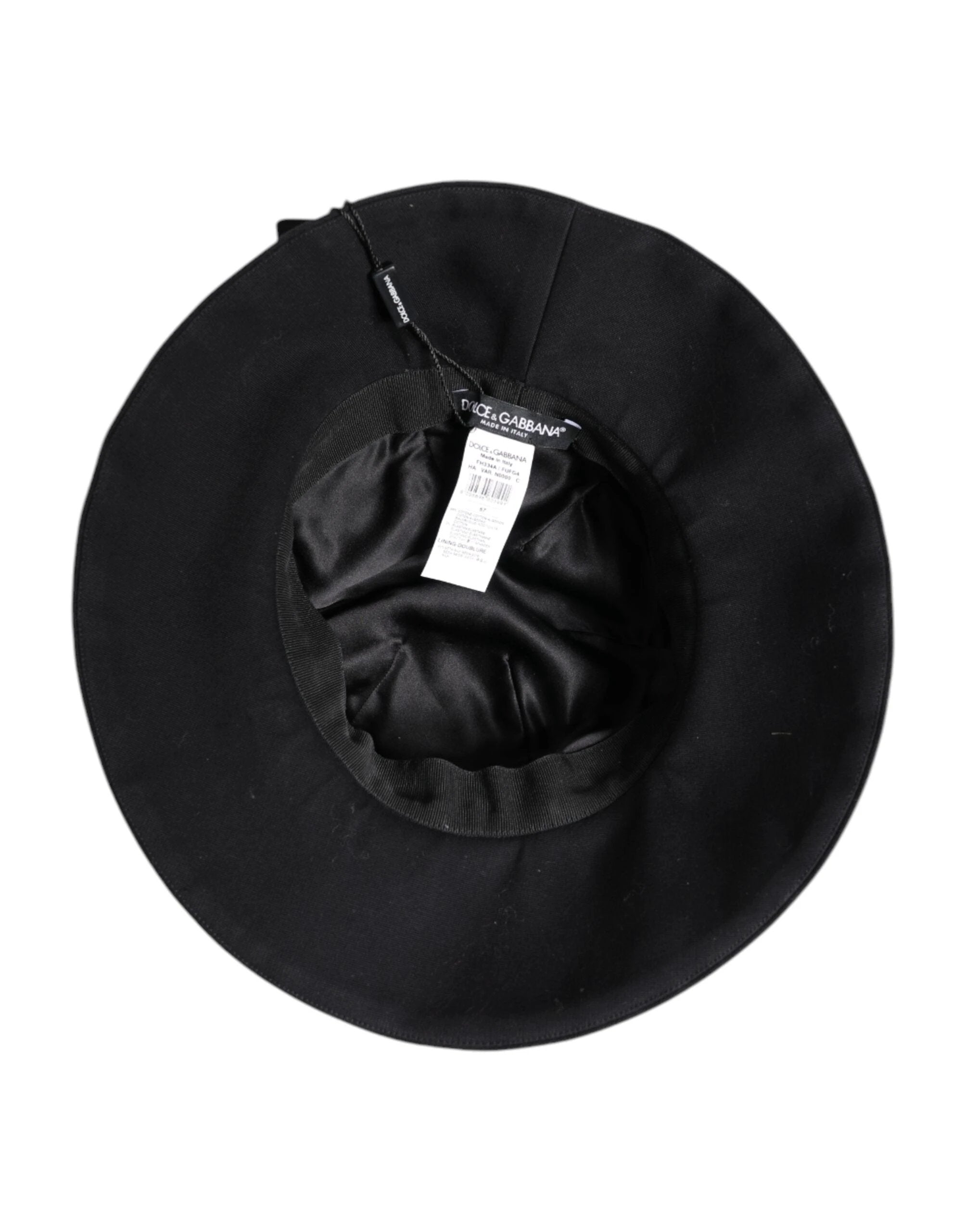 Dolce & Gabbana Black Cotton Wide Brim Bucket Hat by Dolce & Gabbana