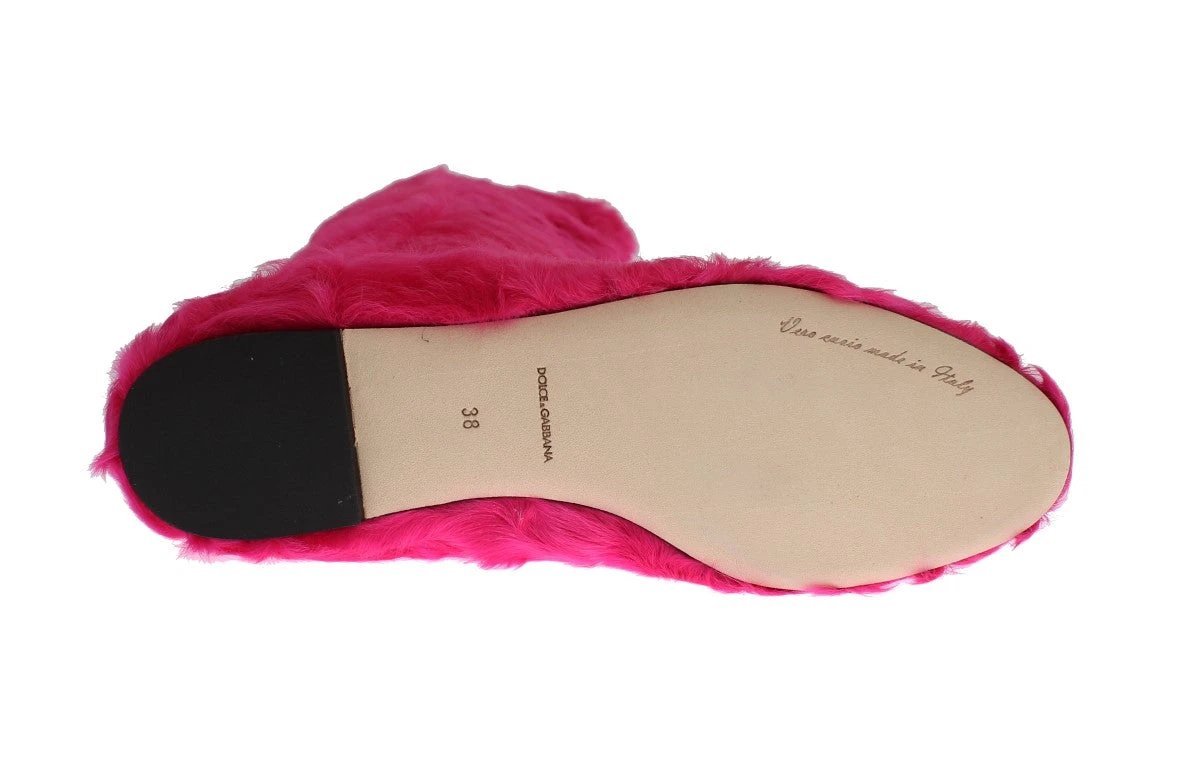 Dolce & Gabbana Pink Lamb Fur Leather Flat Boots by Dolce & Gabbana