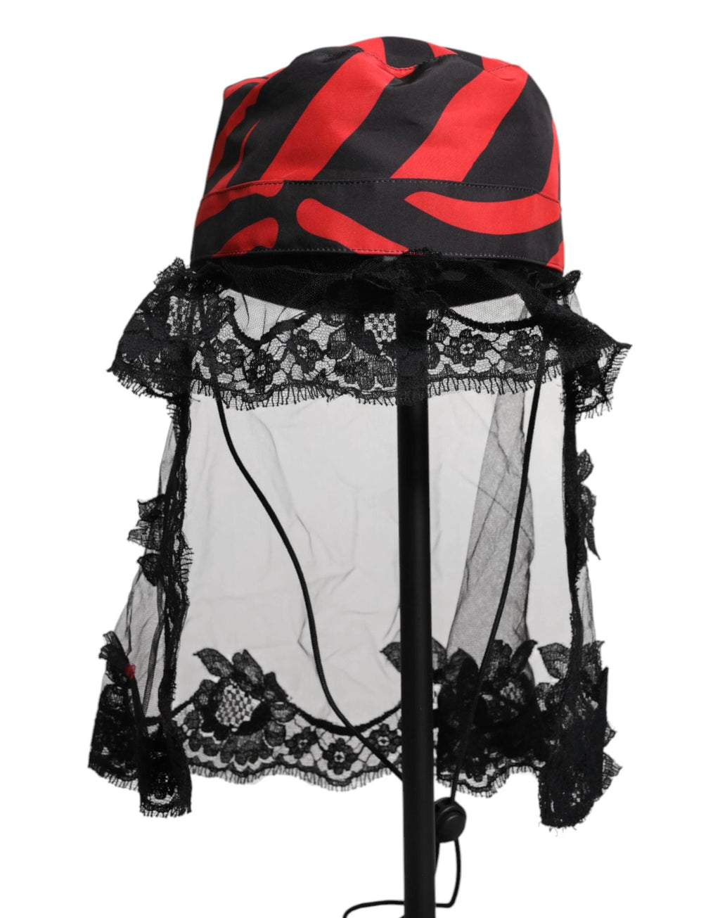 Dolce & Gabbana Black Red Stripes Lace Tulle Bucket Hat by Dolce & Gabbana