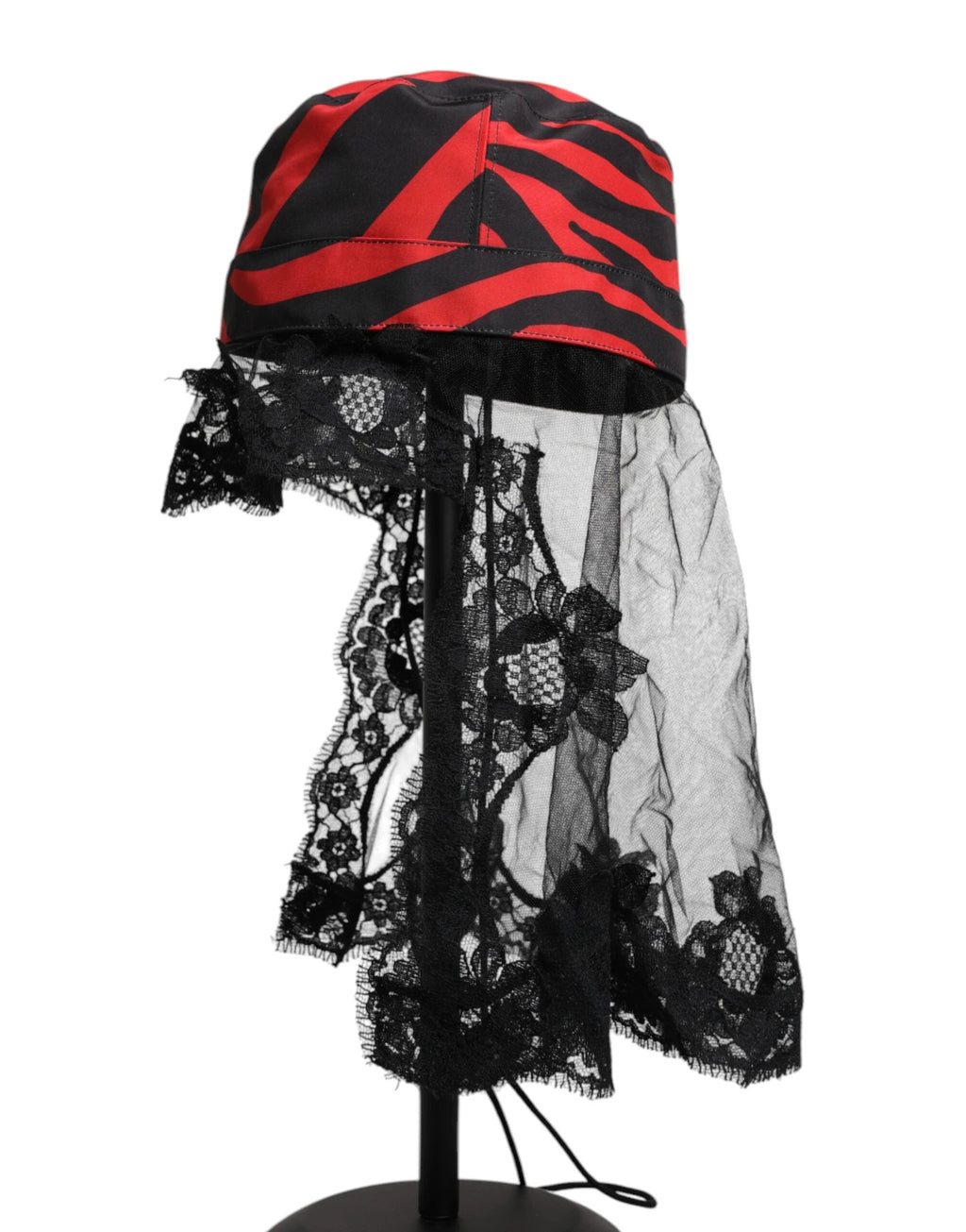 Dolce & Gabbana Black Red Stripes Lace Tulle Bucket Hat by Dolce & Gabbana