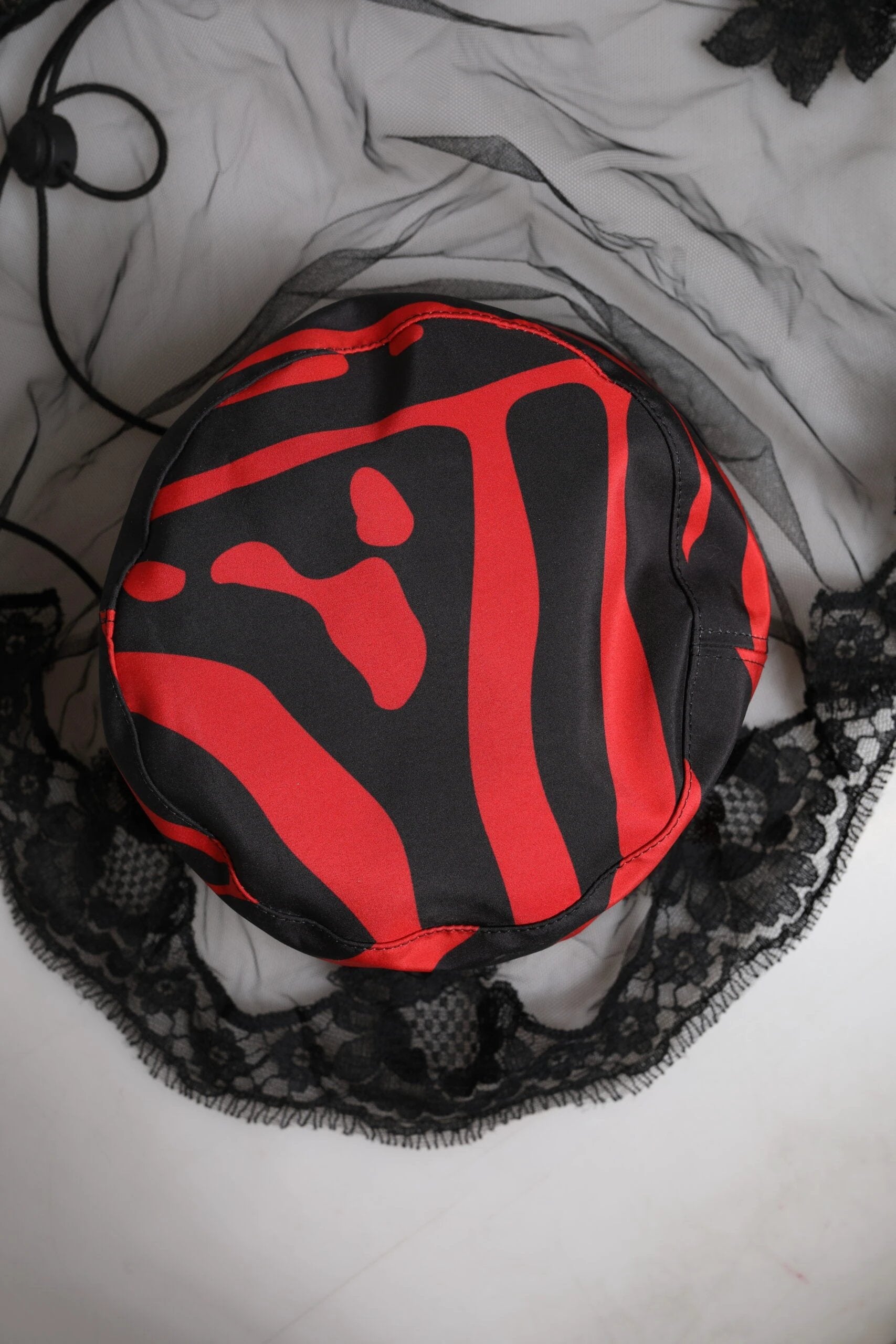 Dolce & Gabbana Black Red Stripes Lace Tulle Bucket Hat by Dolce & Gabbana