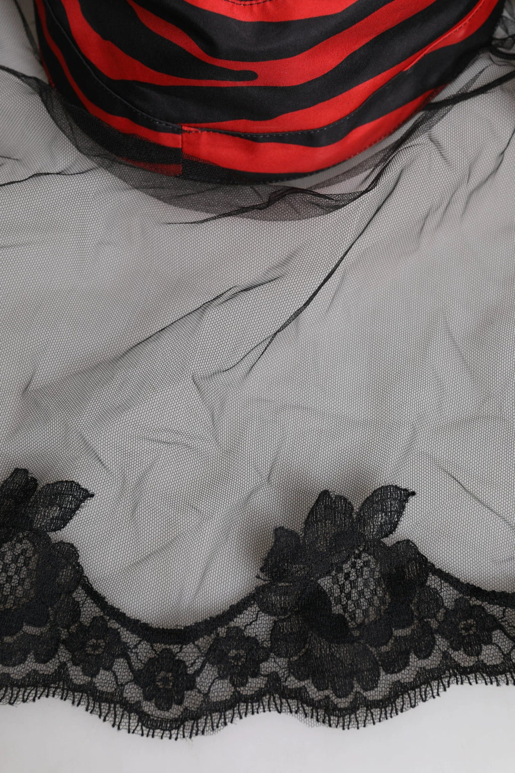 Dolce & Gabbana Black Red Stripes Lace Tulle Bucket Hat by Dolce & Gabbana