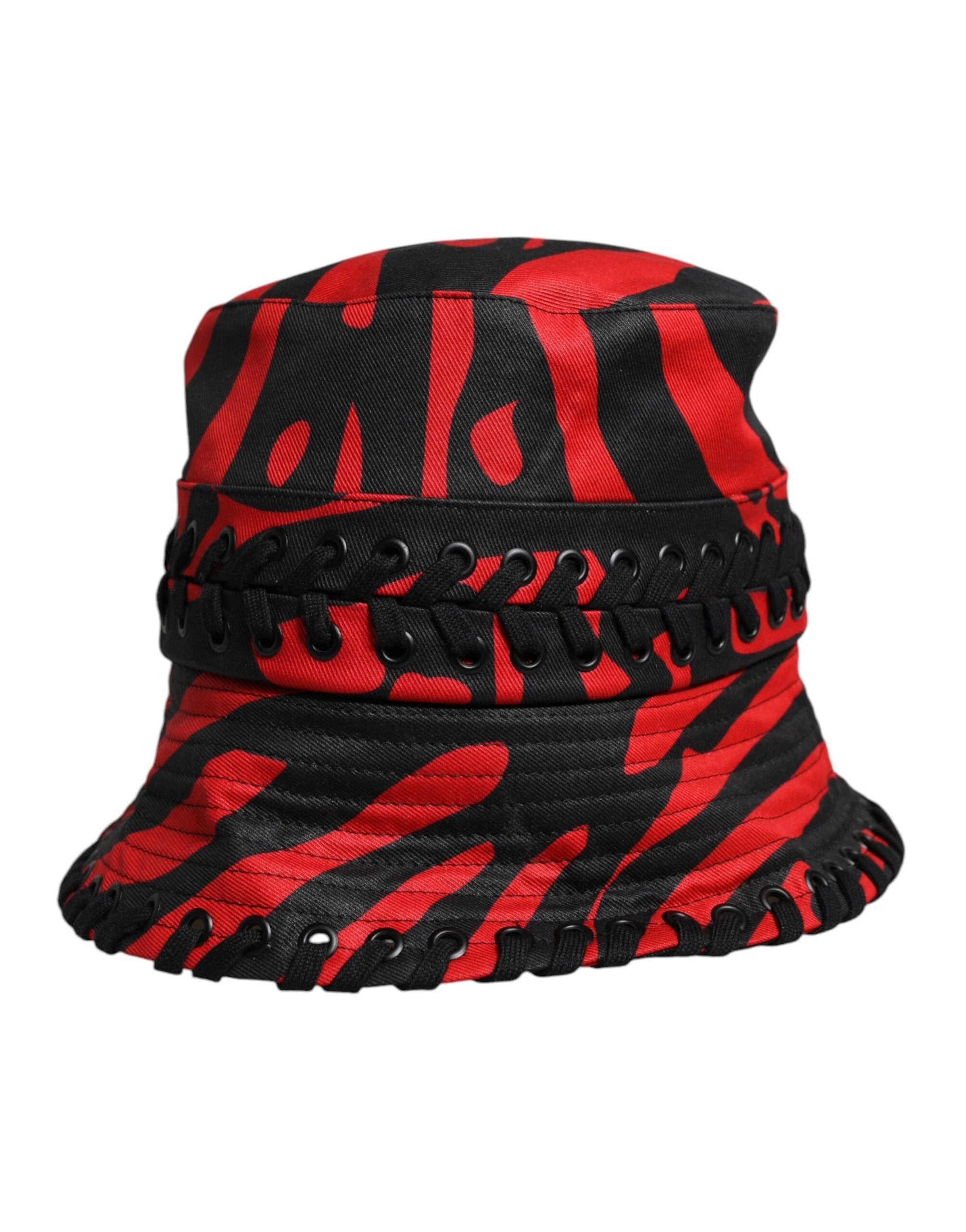 Dolce & Gabbana Black Red Stripe Polyester Wide Brim Bucket Hat by Dolce & Gabbana