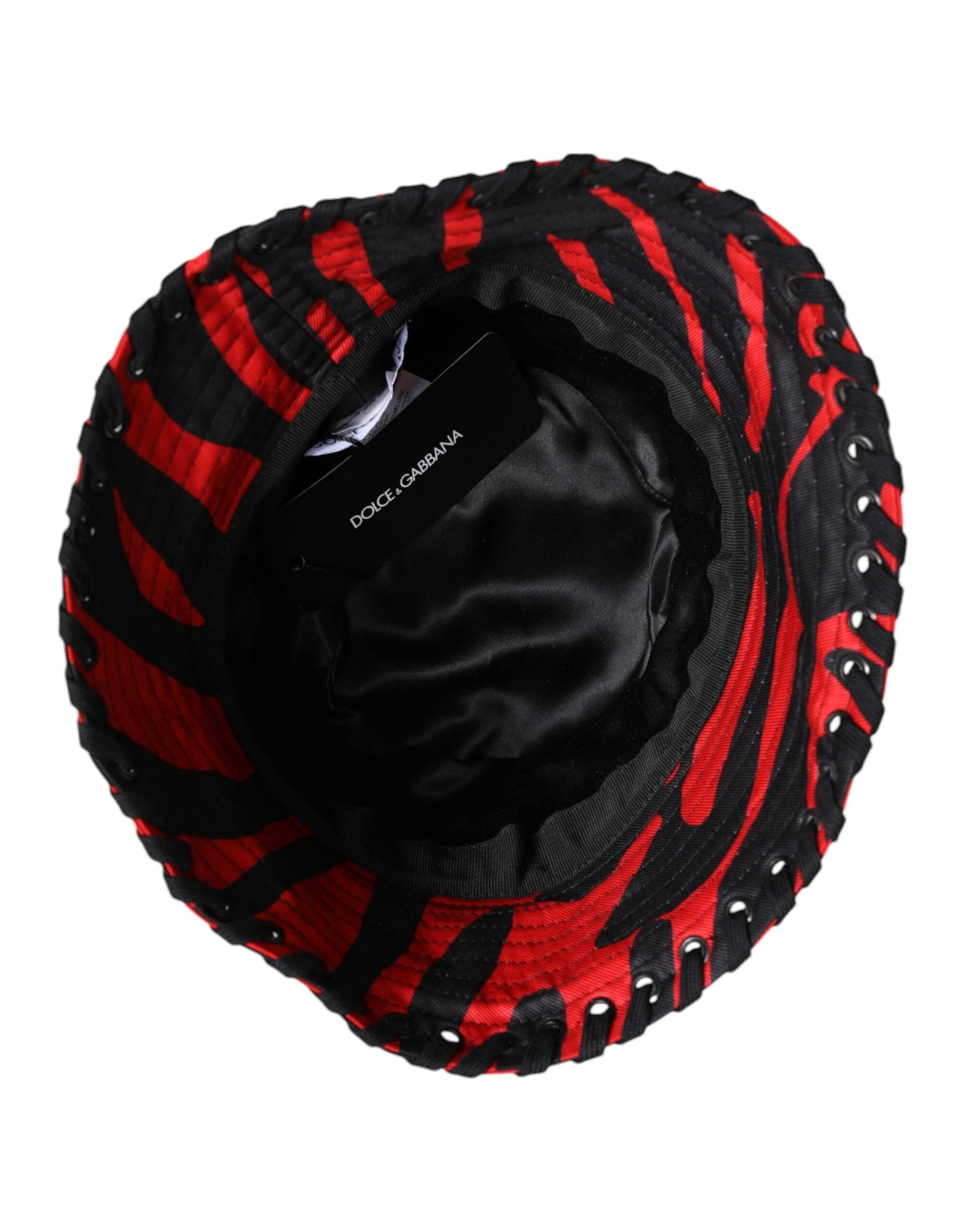 Dolce & Gabbana Black Red Stripe Polyester Wide Brim Bucket Hat by Dolce & Gabbana
