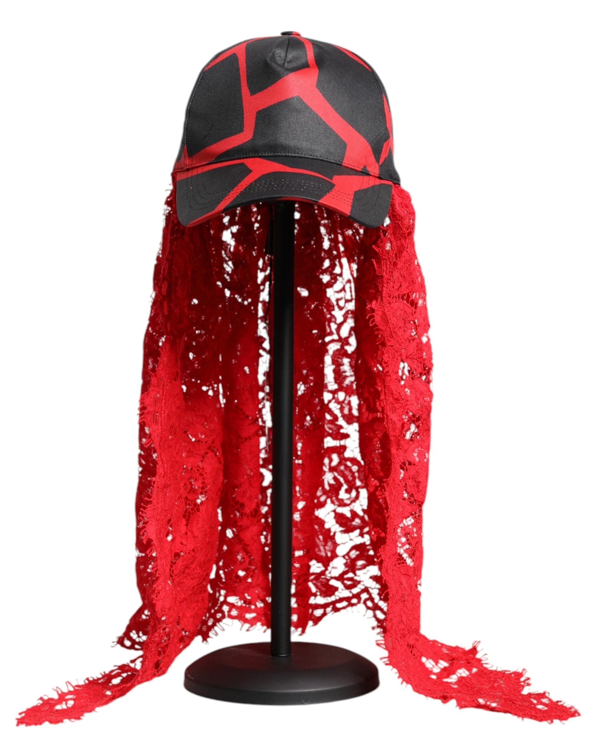 Dolce & Gabbana Red Black Lace Tulle Cotton Baseball Cap by Dolce & Gabbana