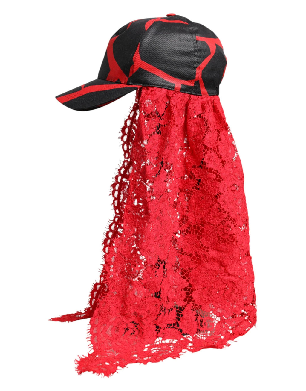 Dolce & Gabbana Red Black Lace Tulle Cotton Baseball Cap by Dolce & Gabbana