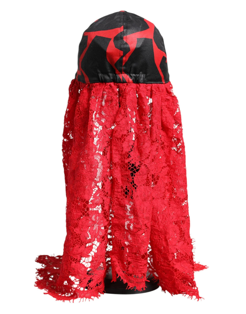 Dolce & Gabbana Red Black Lace Tulle Cotton Baseball Cap by Dolce & Gabbana