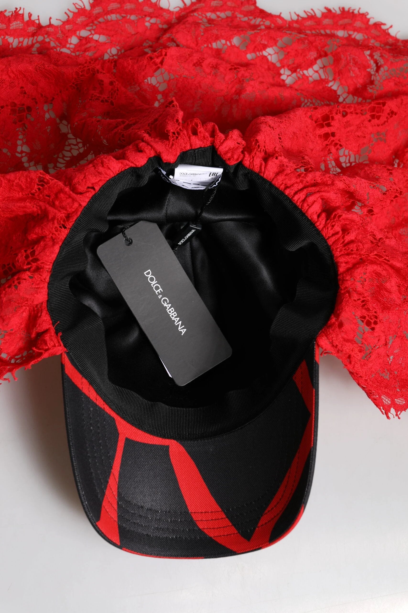Dolce & Gabbana Red Black Lace Tulle Cotton Baseball Cap by Dolce & Gabbana