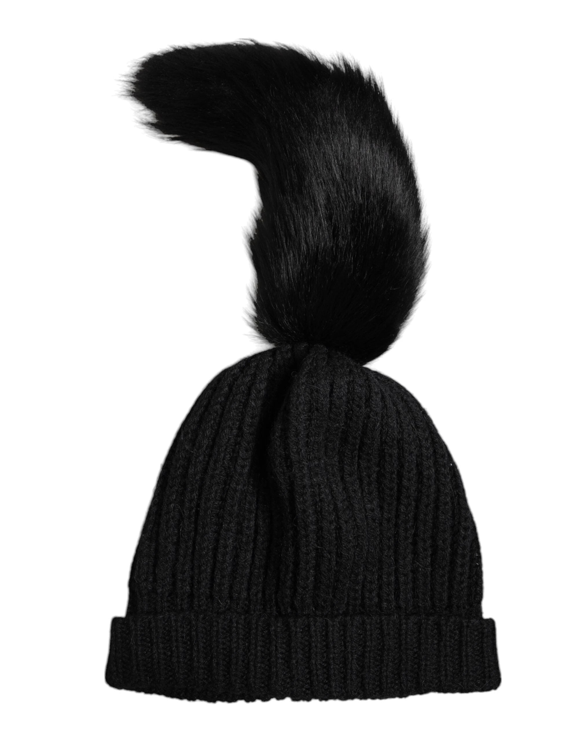 Dolce & Gabbana Black Acrylic Knitted Fur Winter Beanie Hat by Dolce & Gabbana