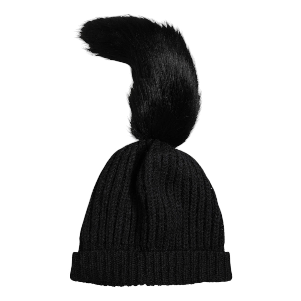 Dolce & Gabbana Black Acrylic Knitted Fur Winter Beanie Hat by Dolce & Gabbana