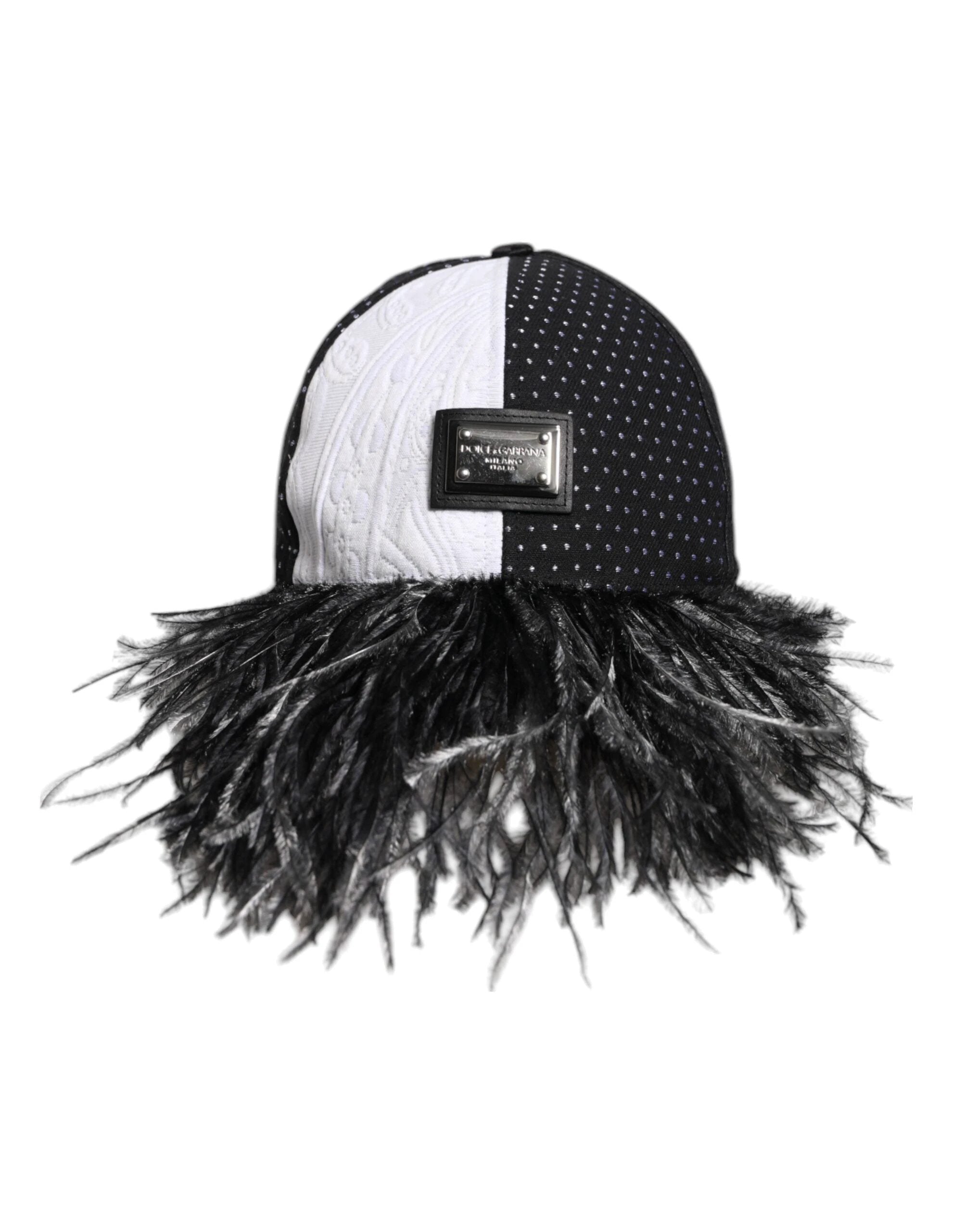 Dolce & Gabbana White Black Polka Dot Feathers Baseball Cap by Dolce & Gabbana