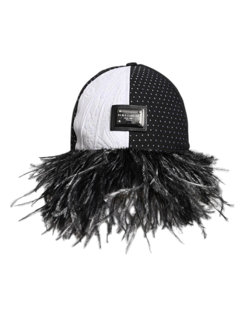 Dolce & Gabbana White Black Polka Dot Feathers Baseball Cap by Dolce & Gabbana