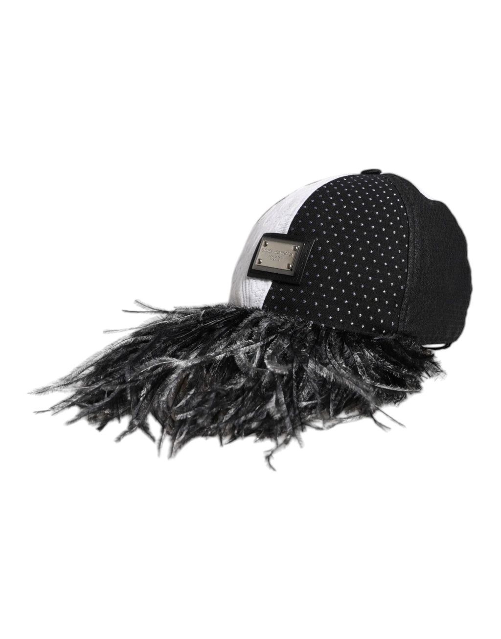 Dolce & Gabbana White Black Polka Dot Feathers Baseball Cap by Dolce & Gabbana