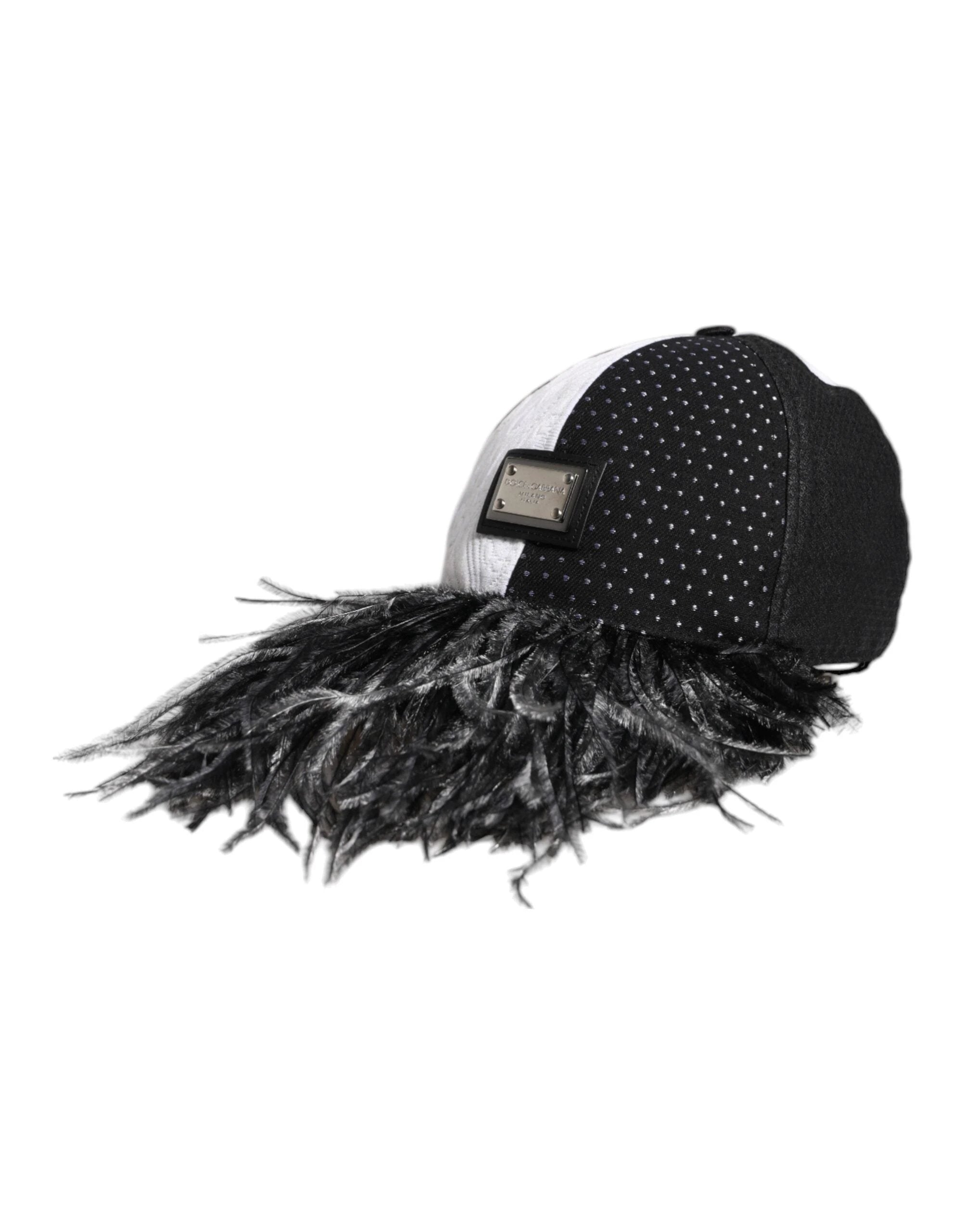 Dolce & Gabbana White Black Polka Dot Feathers Baseball Cap by Dolce & Gabbana