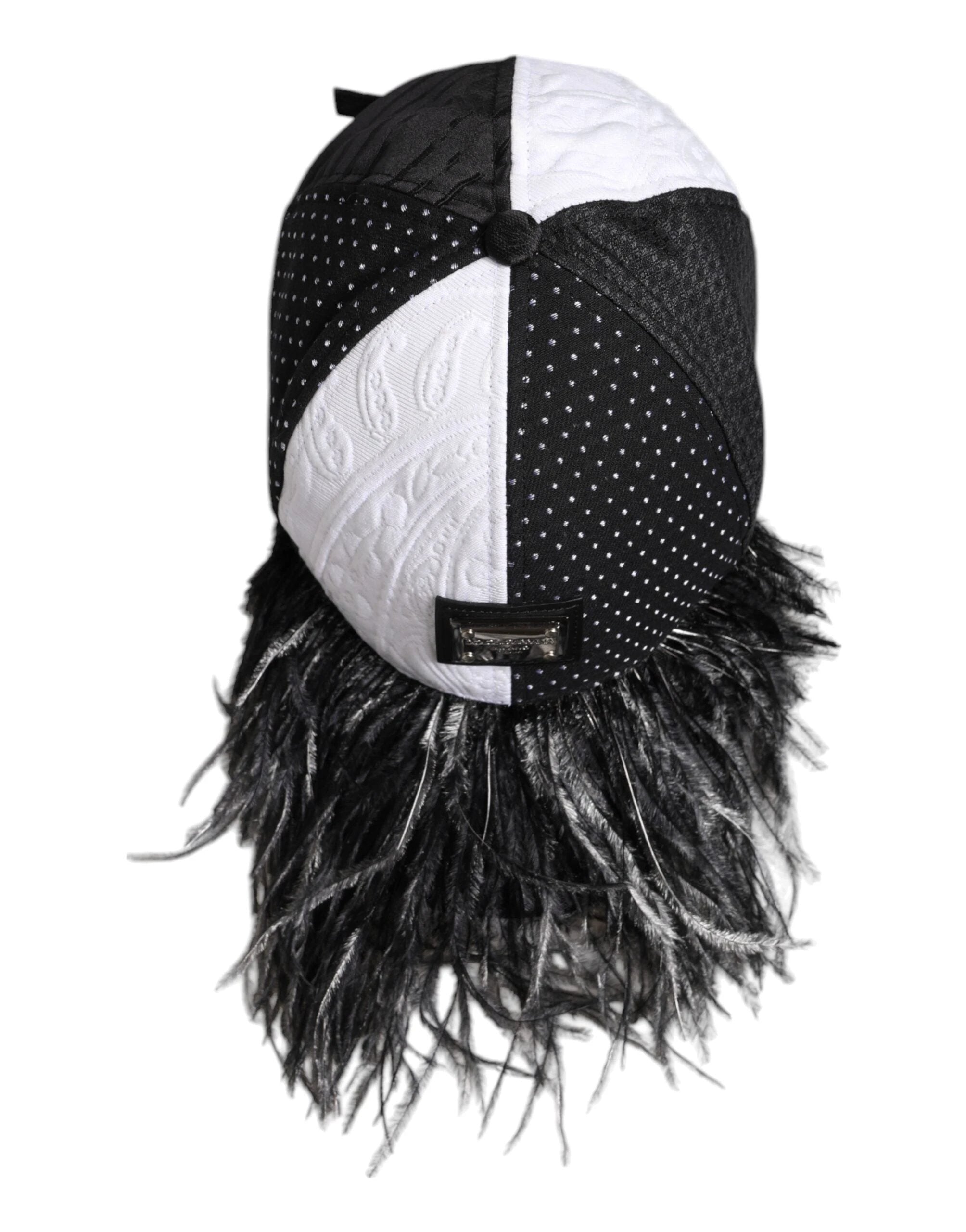 Dolce & Gabbana White Black Polka Dot Feathers Baseball Cap by Dolce & Gabbana