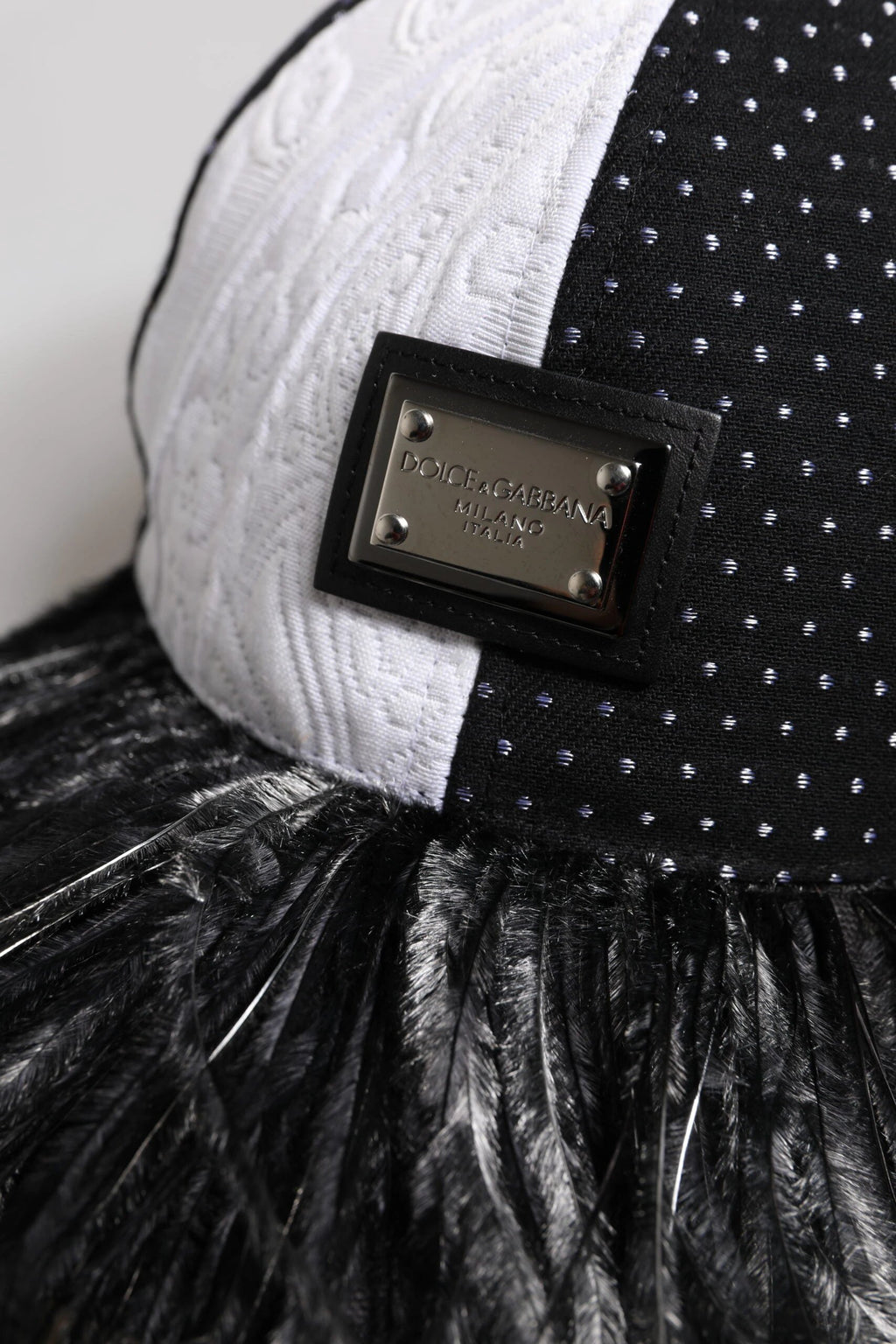 Dolce & Gabbana White Black Polka Dot Feathers Baseball Cap by Dolce & Gabbana