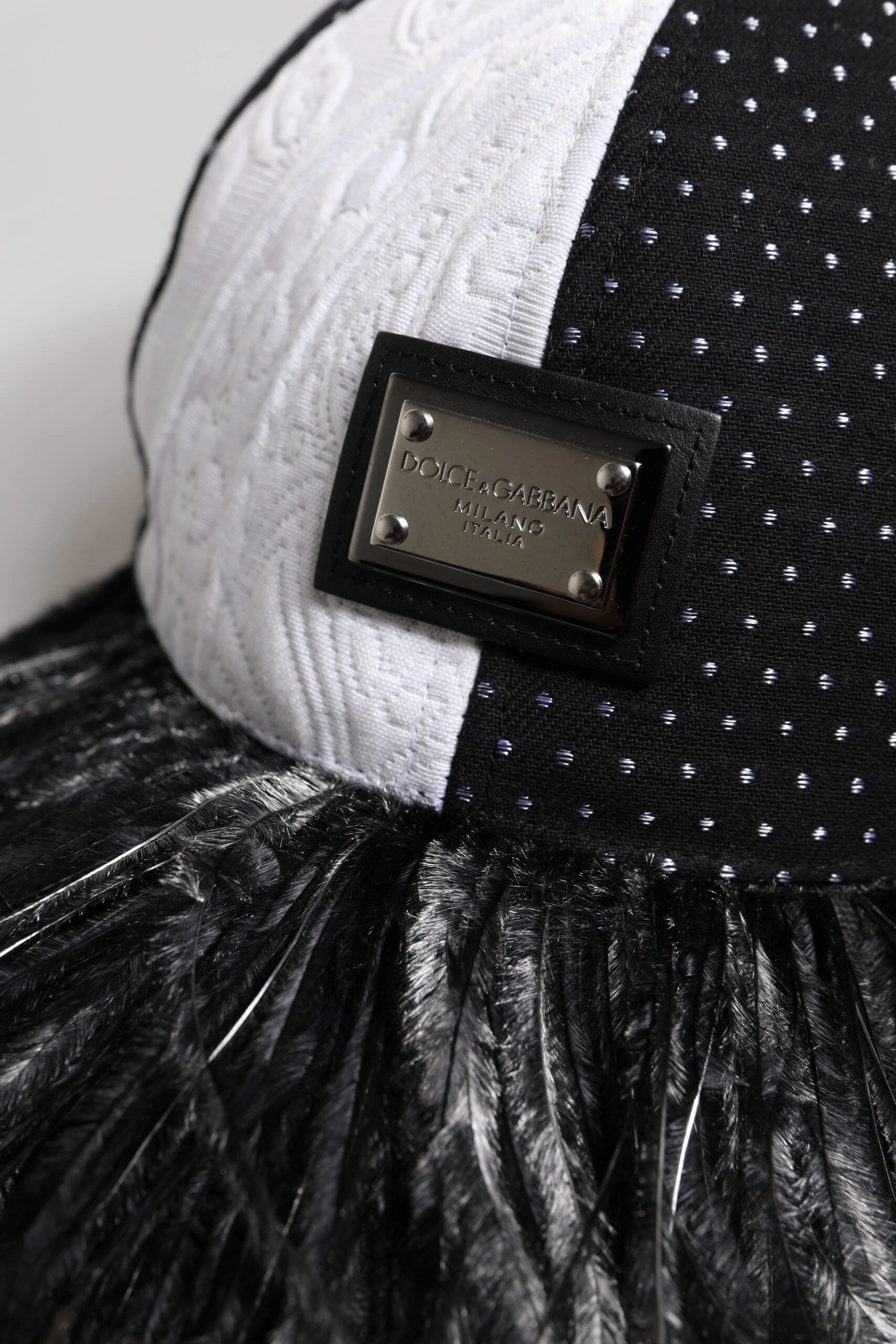 Dolce & Gabbana White Black Polka Dot Feathers Baseball Cap by Dolce & Gabbana