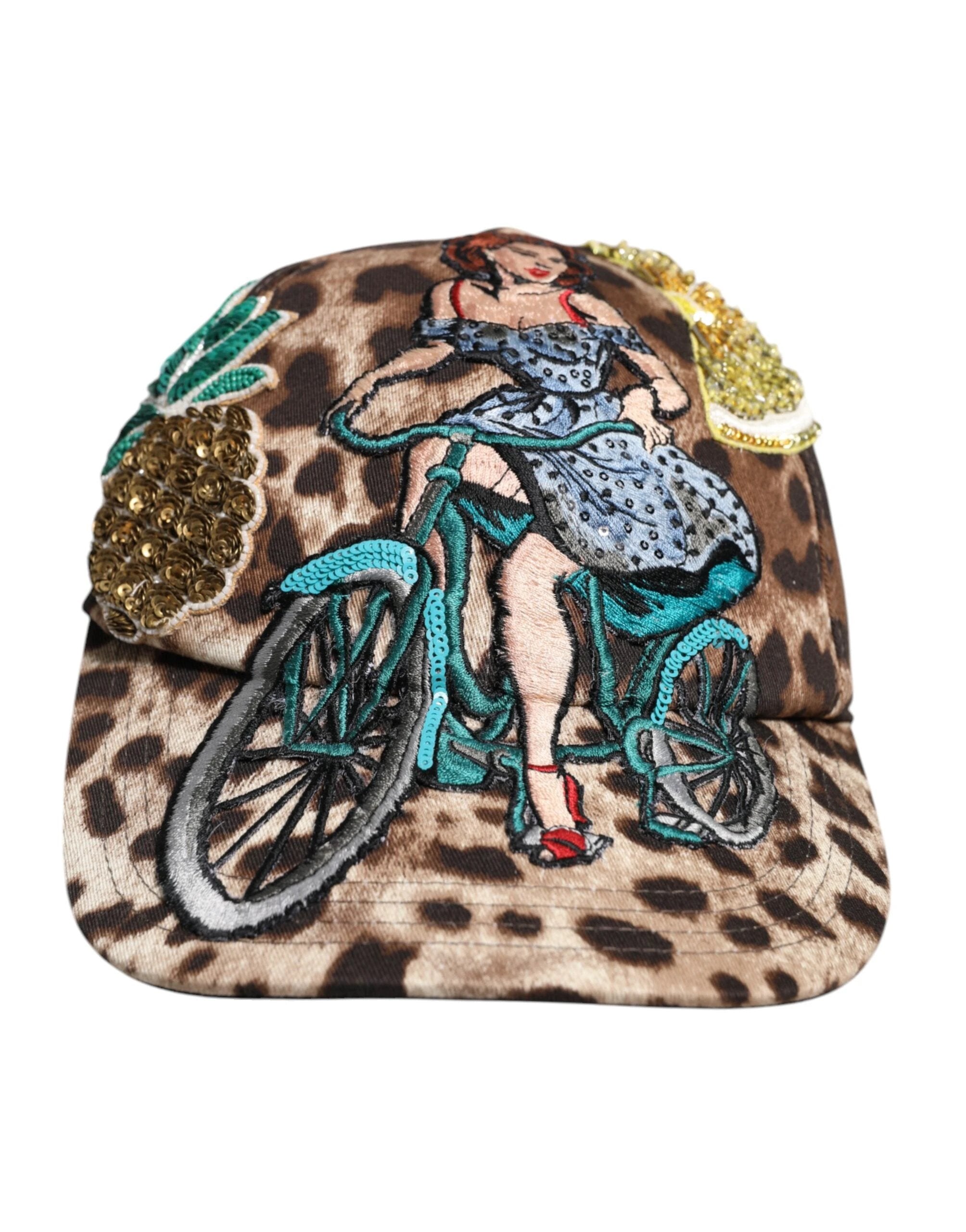 Dolce & Gabbana Brown Leopard Sequin Sicily Baseball Cap by Dolce & Gabbana