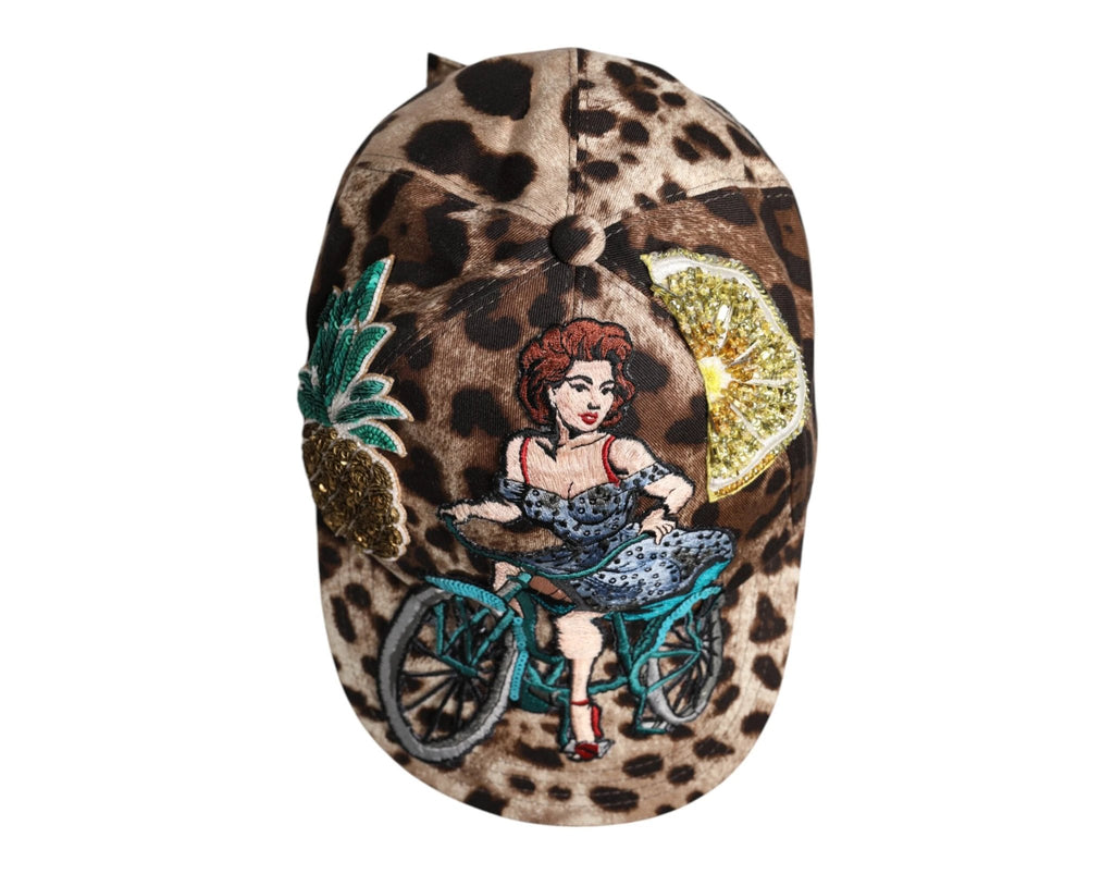 Dolce & Gabbana Brown Leopard Sequin Sicily Baseball Cap by Dolce & Gabbana