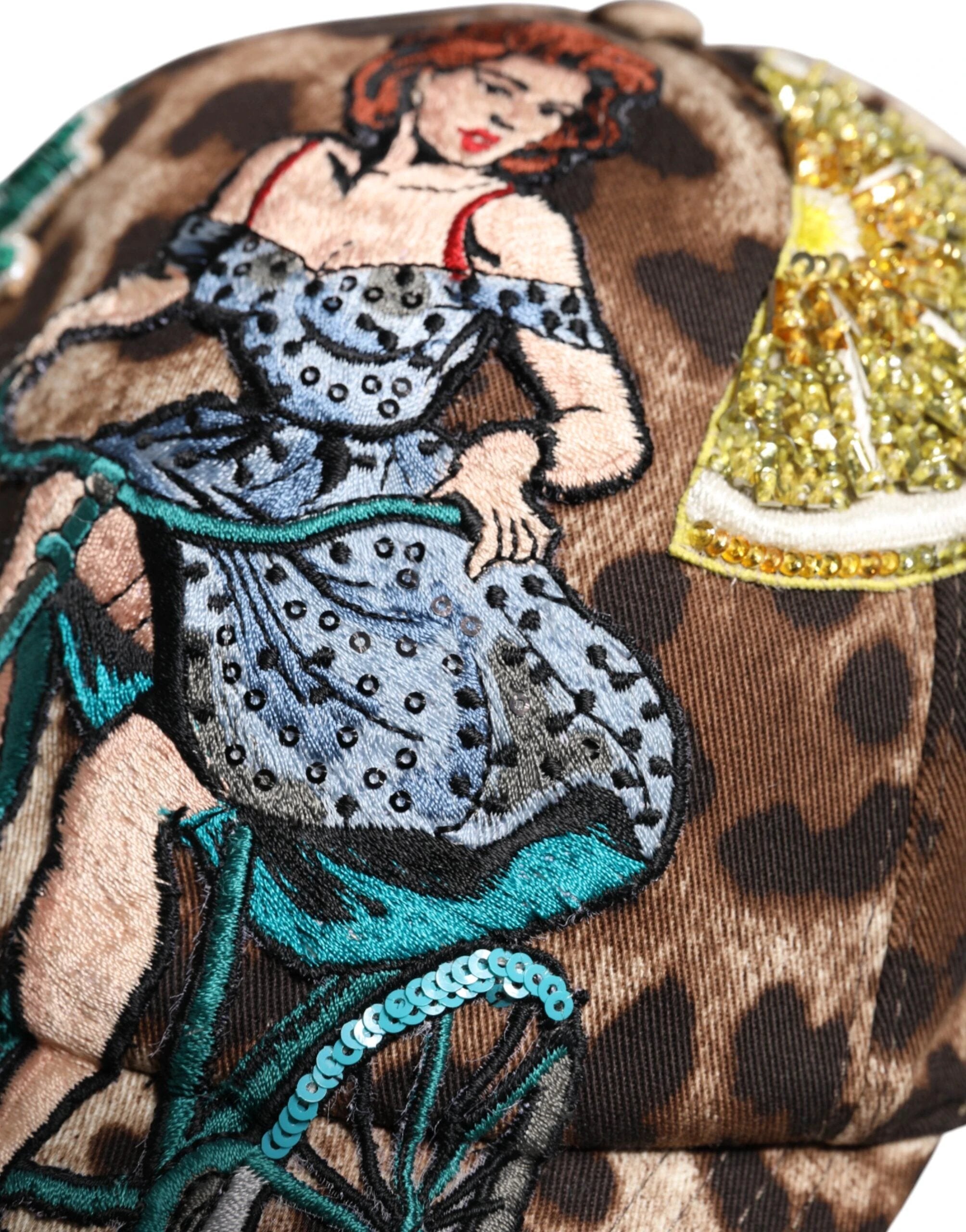 Dolce & Gabbana Brown Leopard Sequin Sicily Baseball Cap by Dolce & Gabbana