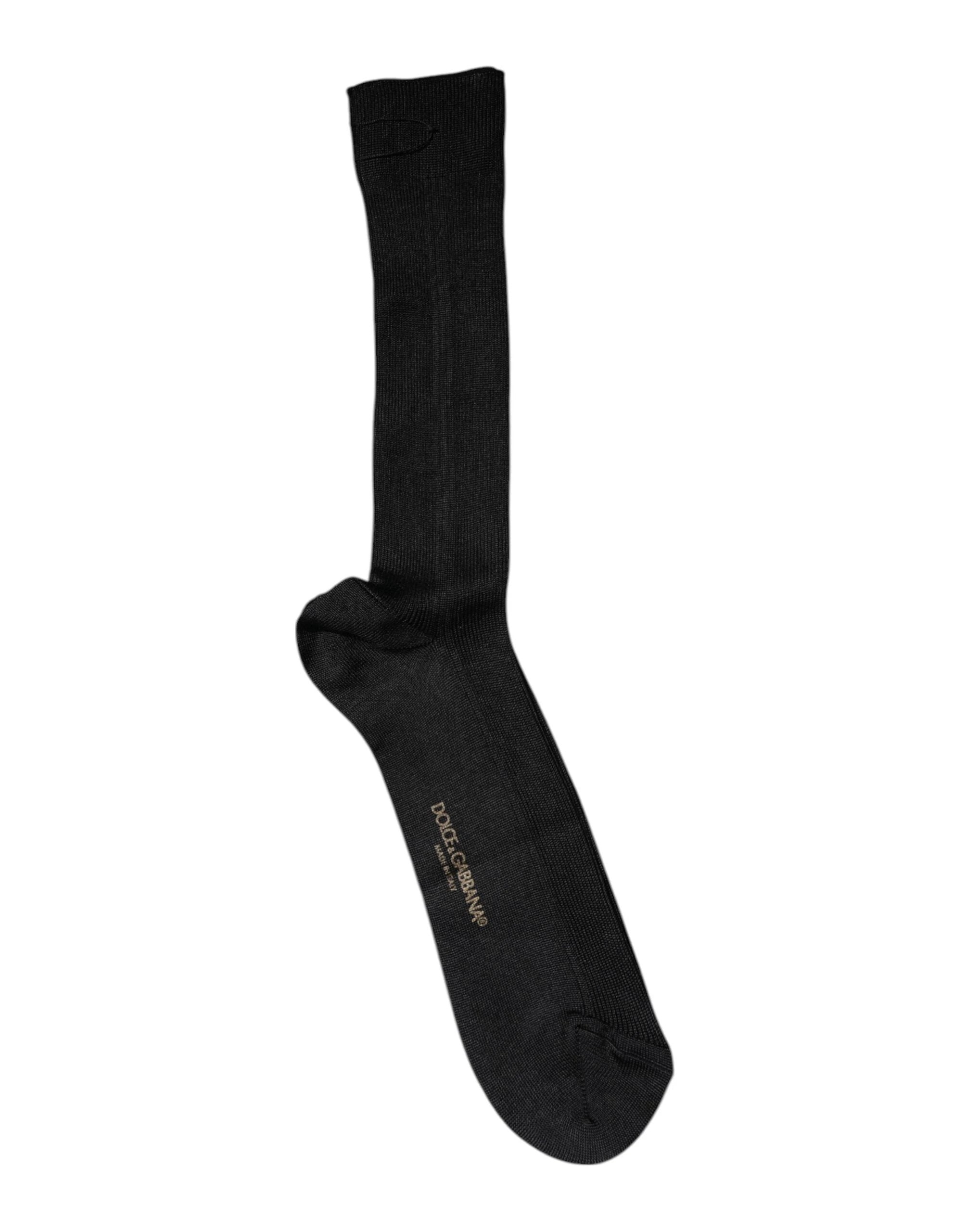 Dolce & Gabbana Black Cotton DG Logo Mid Calf Men Socks by Dolce & Gabbana