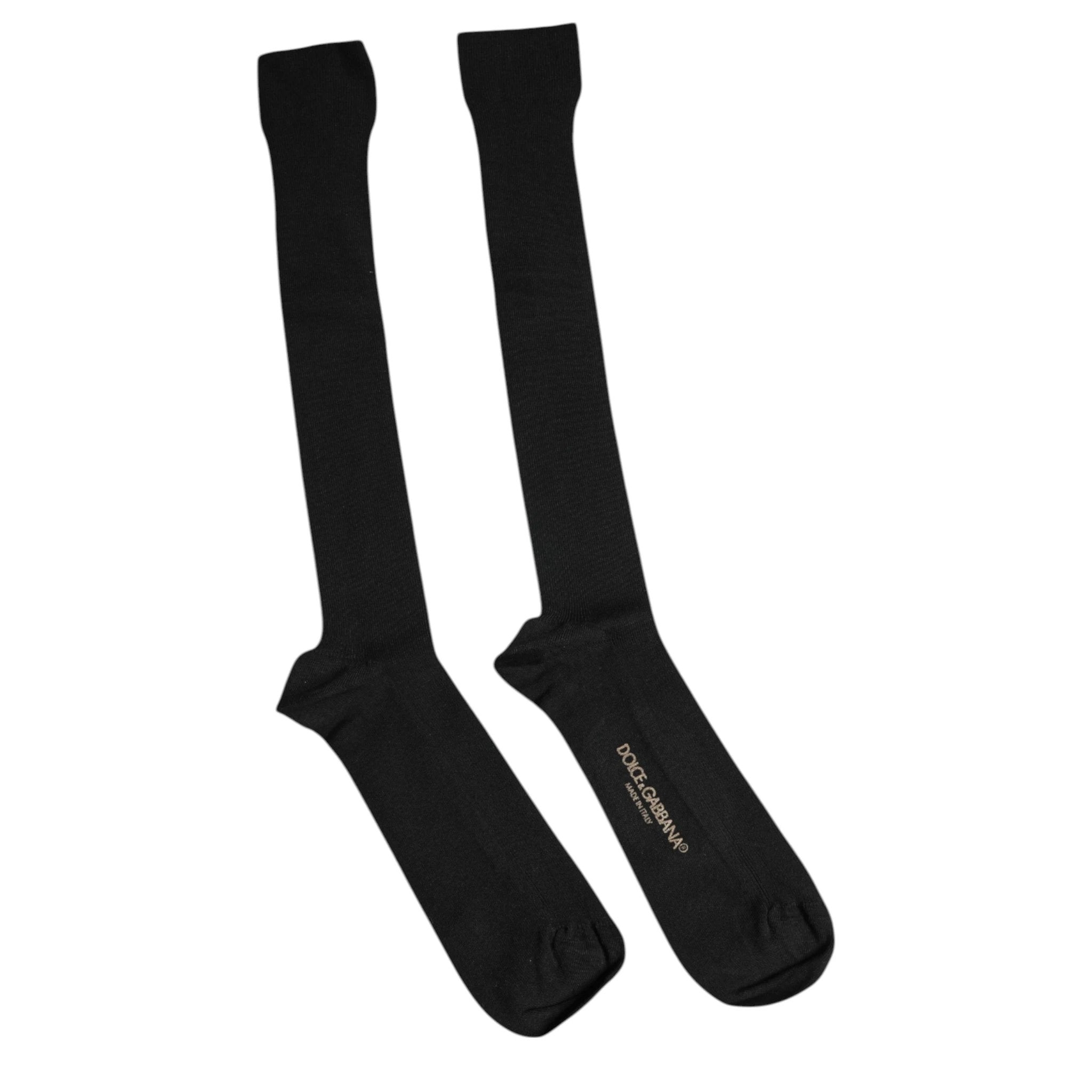 Dolce & Gabbana Black Viscose Logo Over The Calf Socks by Dolce & Gabbana