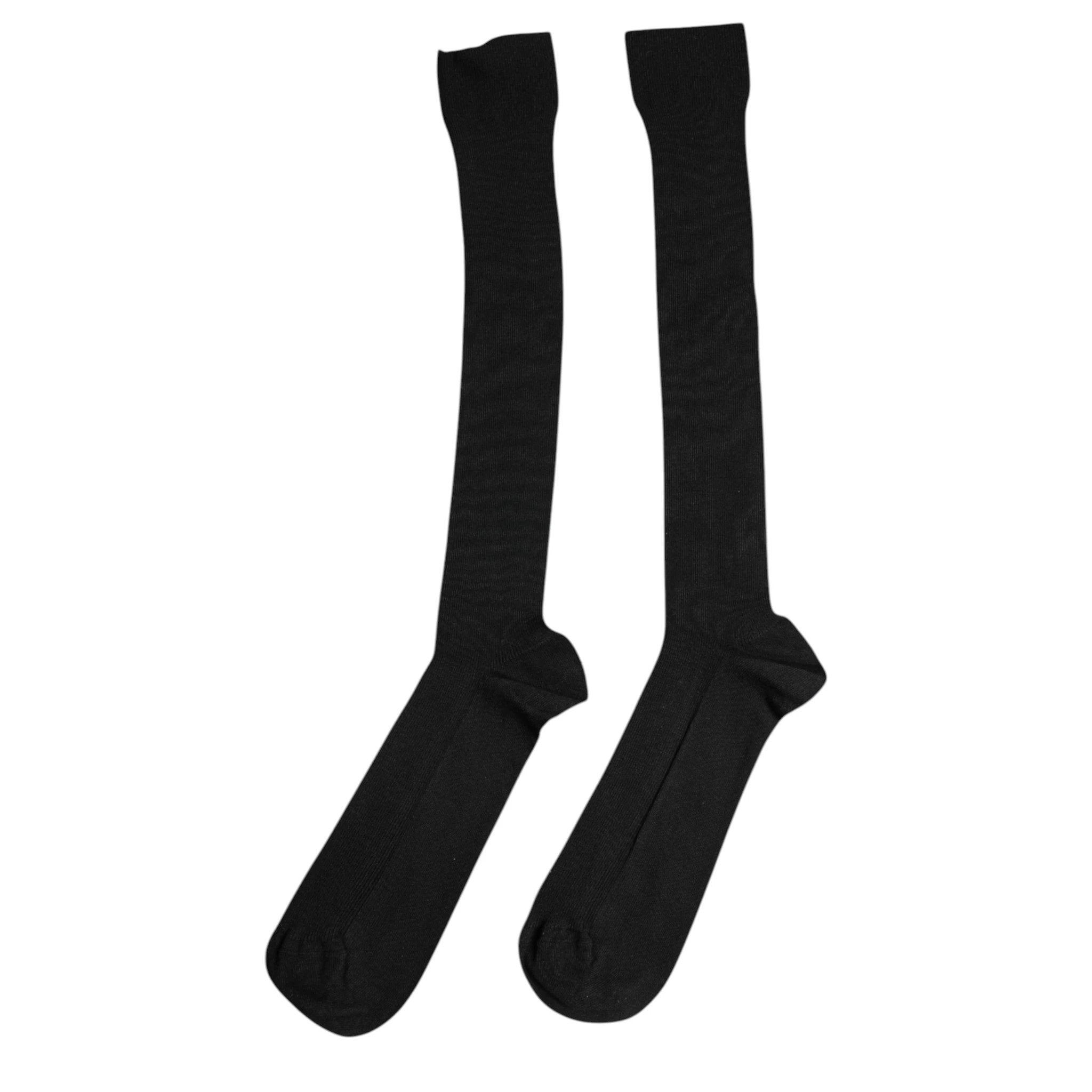 Dolce & Gabbana Black Viscose Logo Over The Calf Socks by Dolce & Gabbana