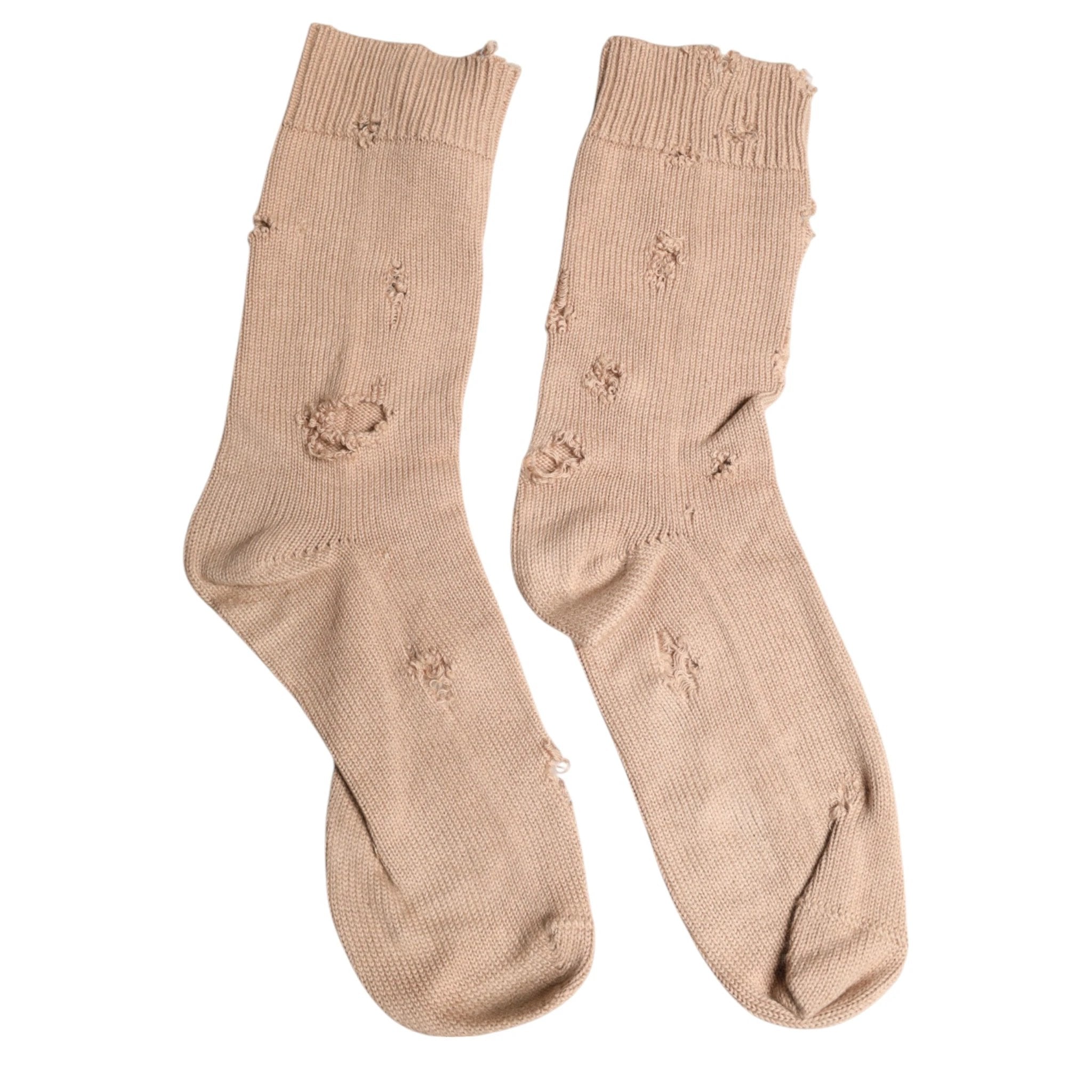 Dolce & Gabbana Beige Solid Stretch Mid Calf Men Socks by Dolce & Gabbana