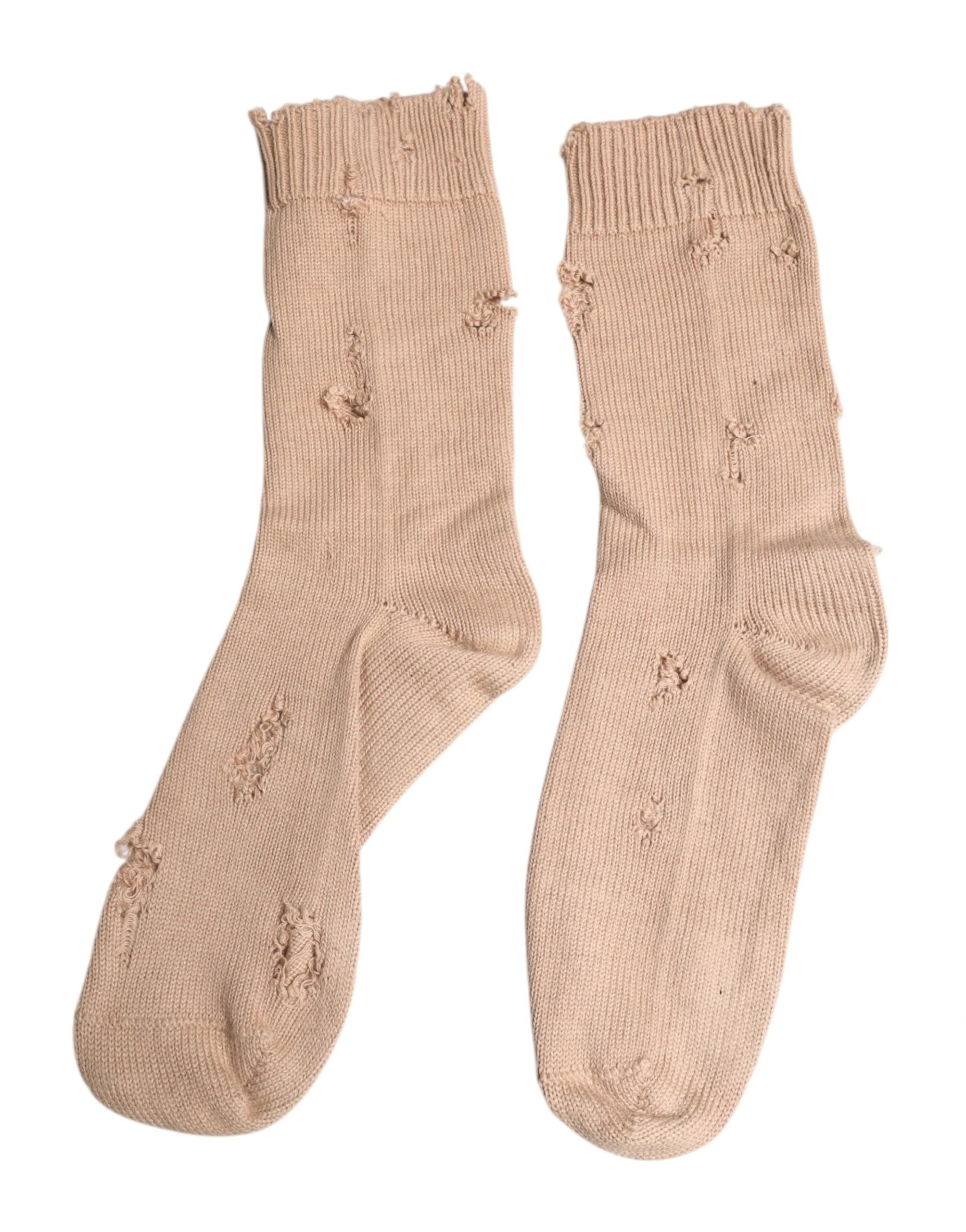Dolce & Gabbana Beige Solid Stretch Mid Calf Men Socks by Dolce & Gabbana