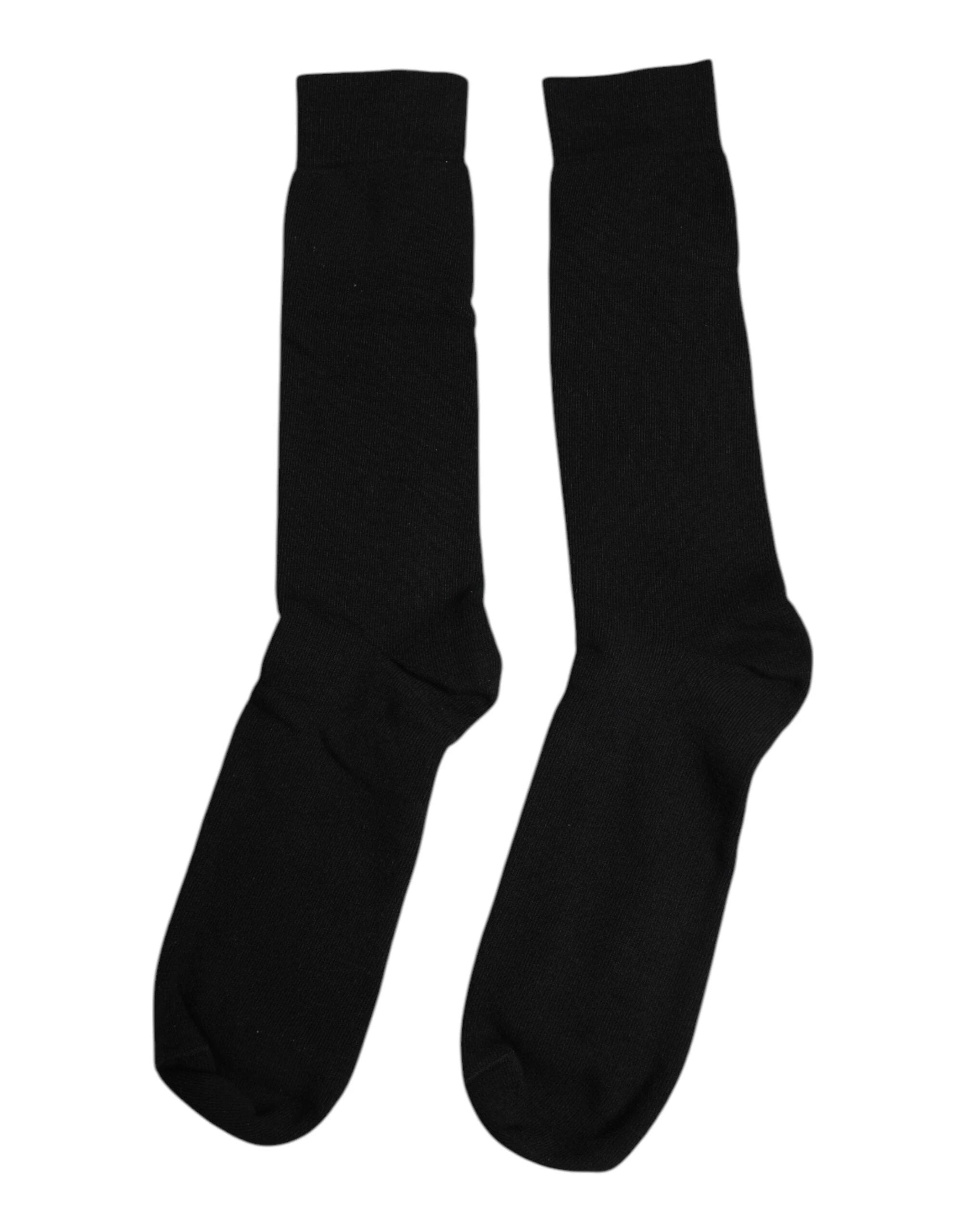 Dolce & Gabbana Black Solid Cotton Mid Calf Men Socks by Dolce & Gabbana