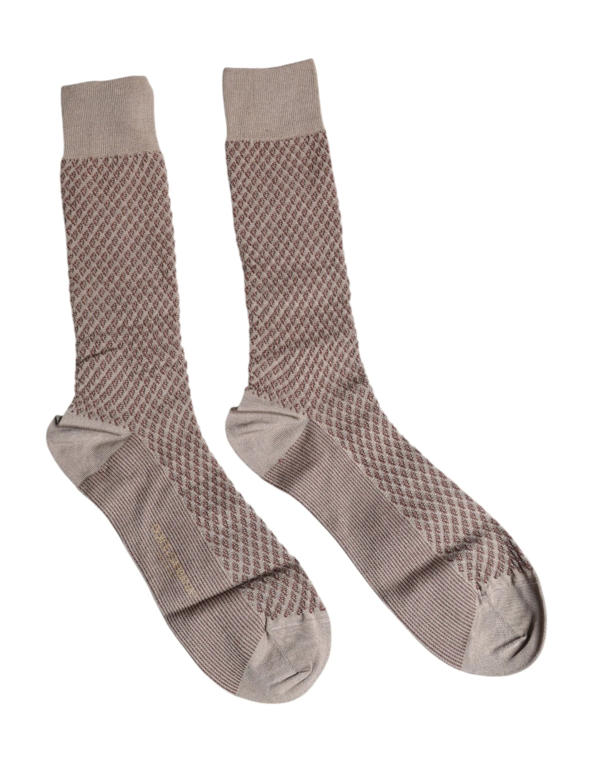 Dolce & Gabbana Brown Solid DG Logo Mid Calf Men Socks by Dolce & Gabbana