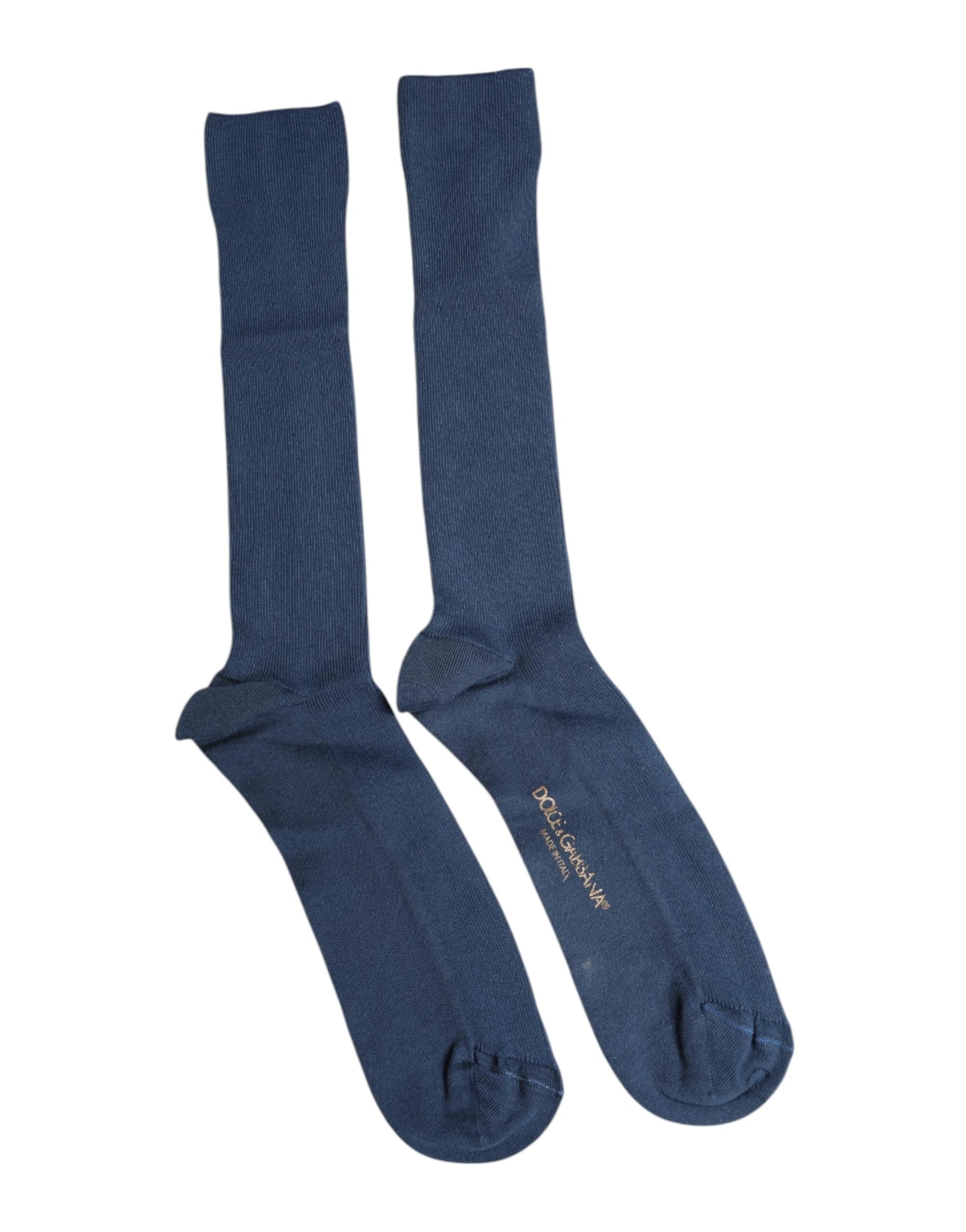 Dolce & Gabbana Blue Cotton DG Logo Over The Calf Socks by Dolce & Gabbana