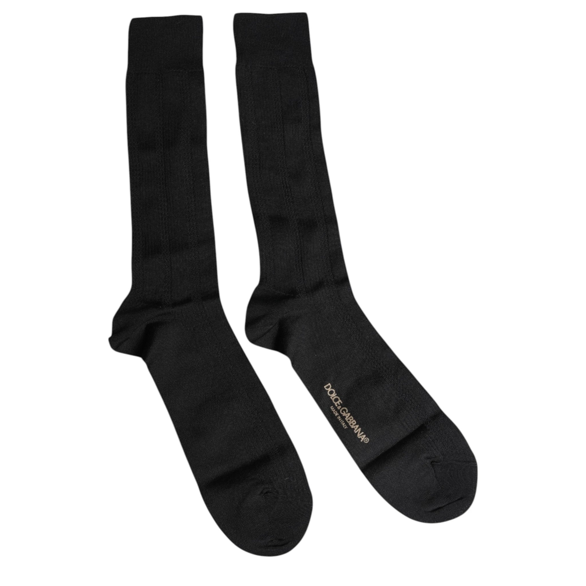 Dolce & Gabbana Black Stretch Logo Mid Calf Men Socks by Dolce & Gabbana