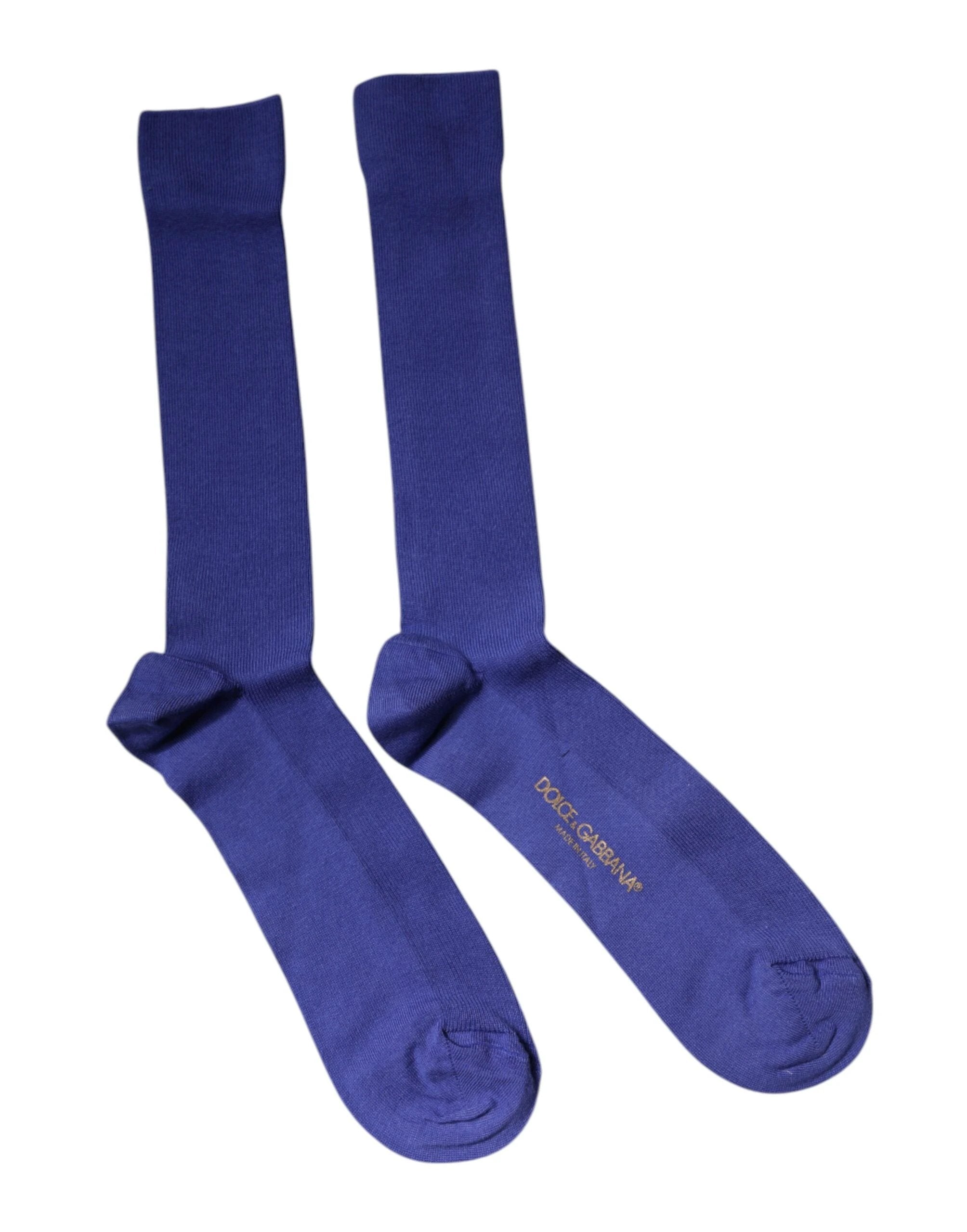 Dolce & Gabbana Purple Cotton Logo Over The Calf Socks by Dolce & Gabbana