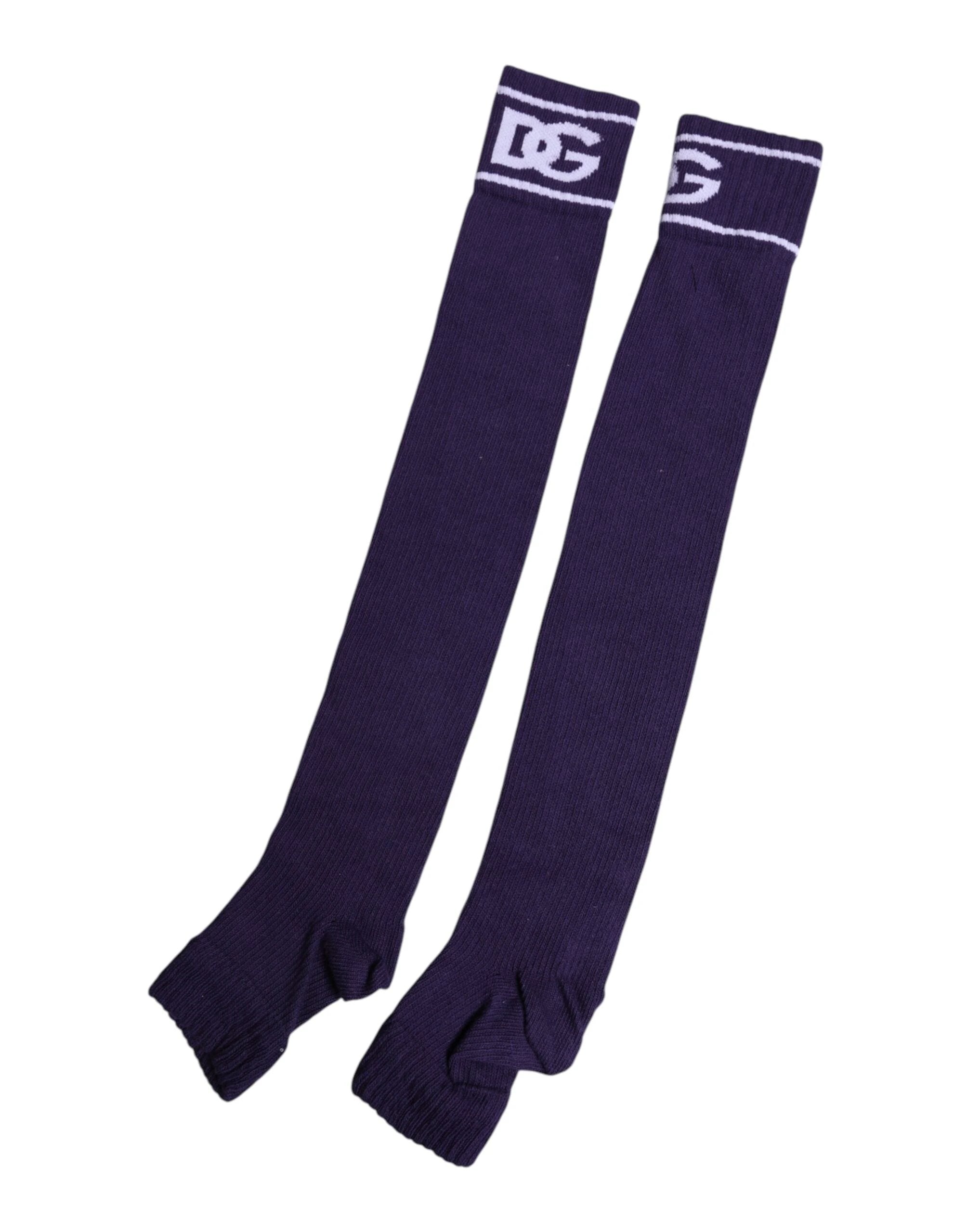 Dolce & Gabbana Purple Cotton DG Logo Print Open Toe Socks by Dolce & Gabbana