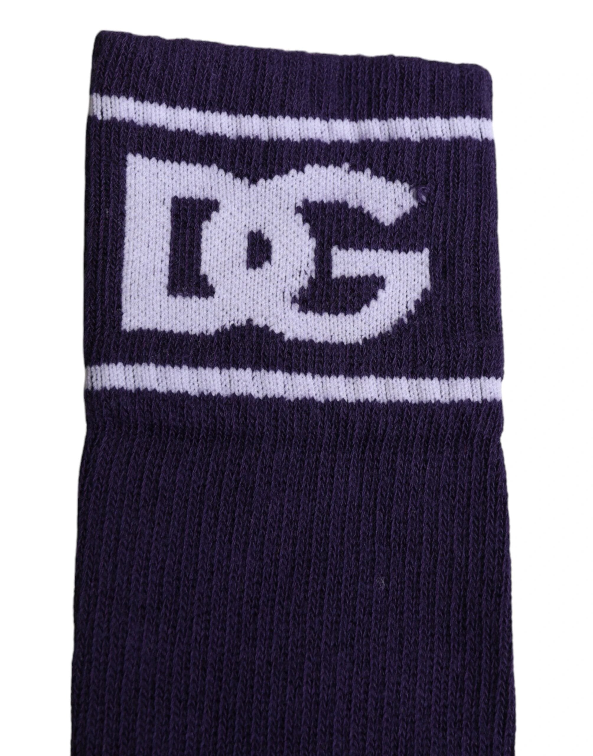 Dolce & Gabbana Purple Cotton DG Logo Print Open Toe Socks by Dolce & Gabbana