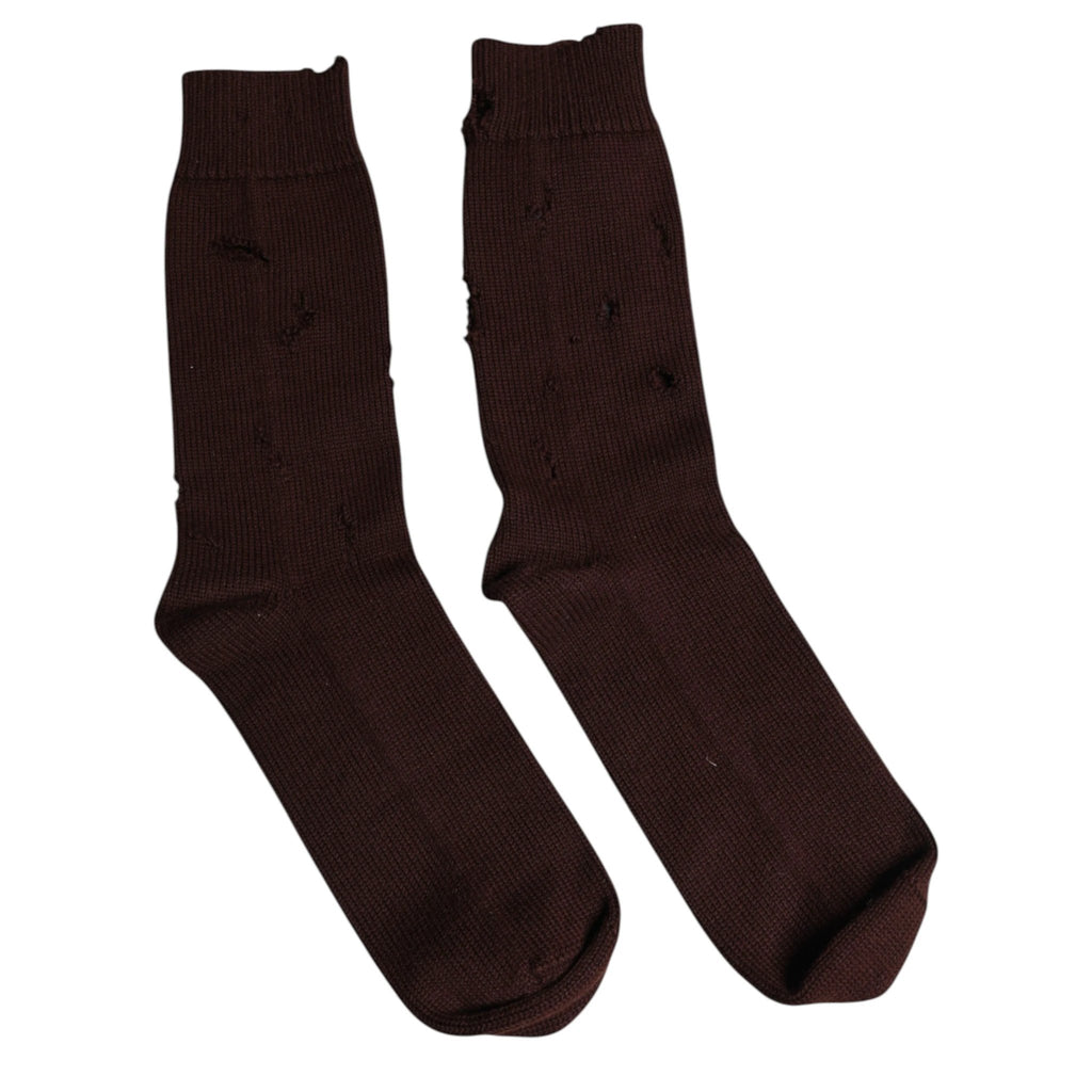 Dolce & Gabbana Brown Solid Cotton Stretch Mid Calf Socks by Dolce & Gabbana