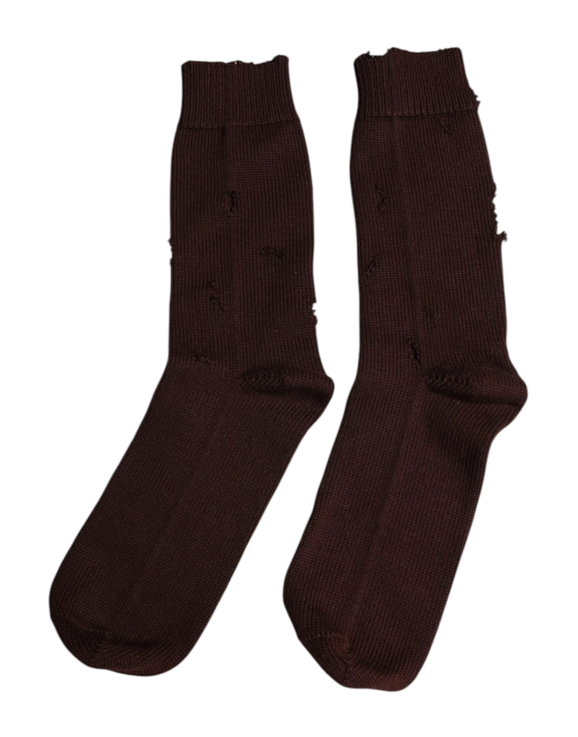Dolce & Gabbana Brown Solid Cotton Stretch Mid Calf Socks by Dolce & Gabbana