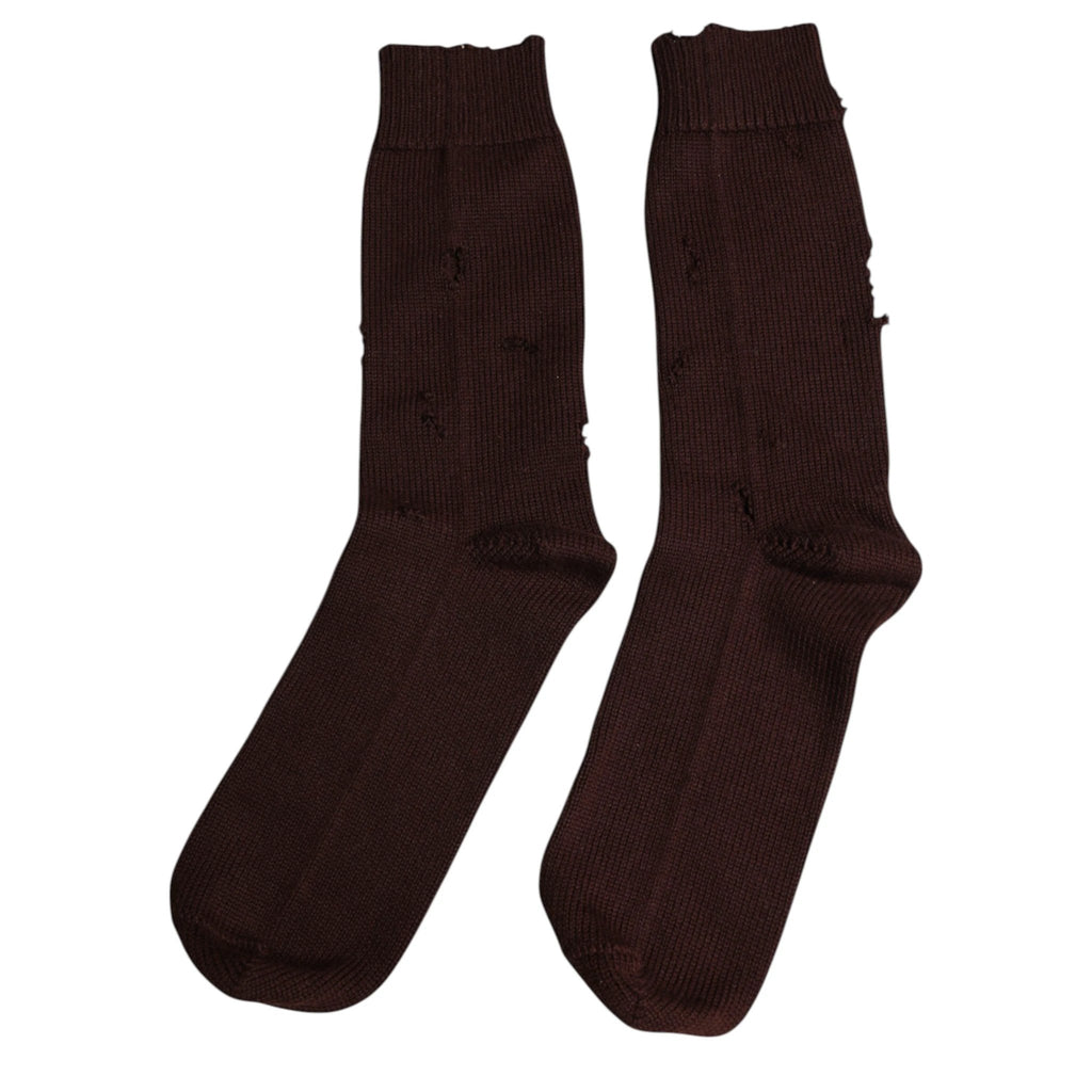 Dolce & Gabbana Brown Solid Cotton Stretch Mid Calf Socks by Dolce & Gabbana
