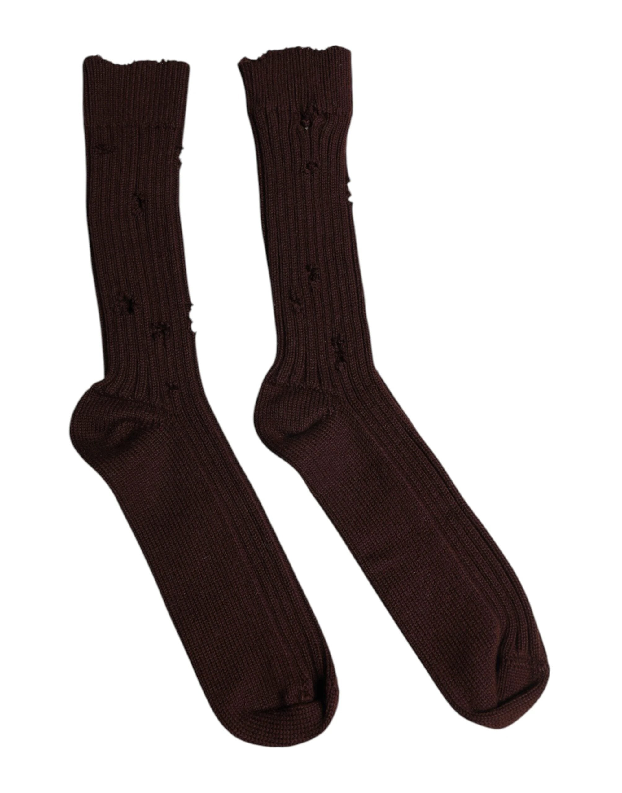 Dolce & Gabbana Brown Cotton Stretch Over The Calf Socks by Dolce & Gabbana