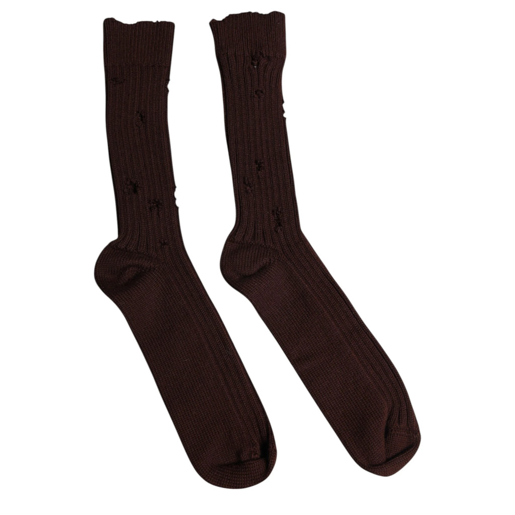 Dolce & Gabbana Brown Cotton Stretch Over The Calf Socks by Dolce & Gabbana