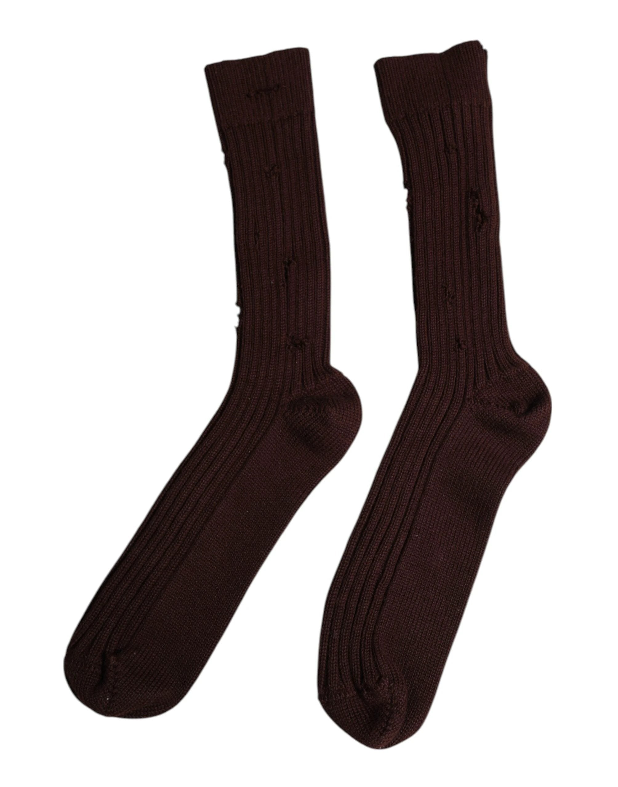 Dolce & Gabbana Brown Cotton Stretch Over The Calf Socks by Dolce & Gabbana