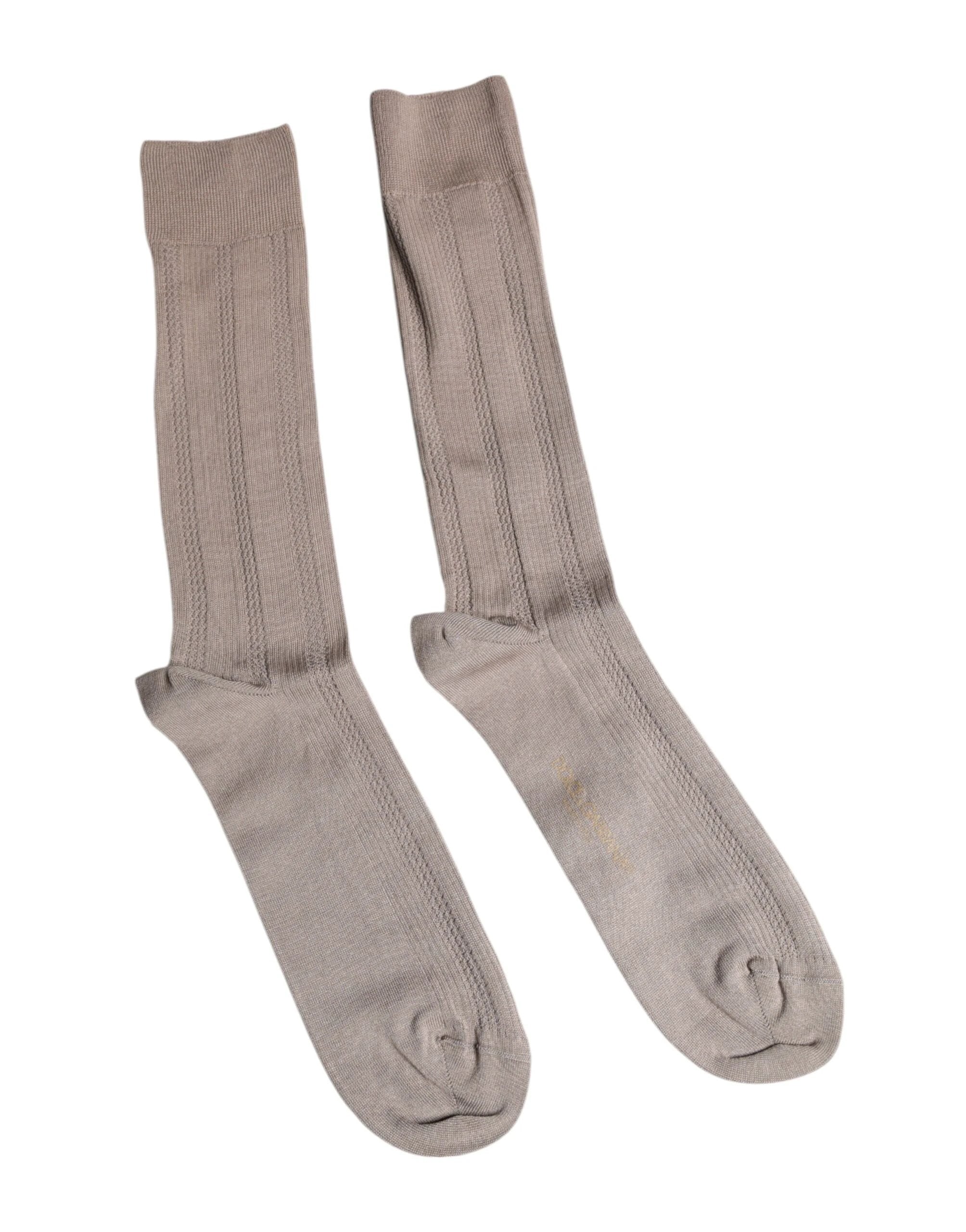 Dolce & Gabbana Brown Cotton Stretch Logo Over Calf Socks by Dolce & Gabbana