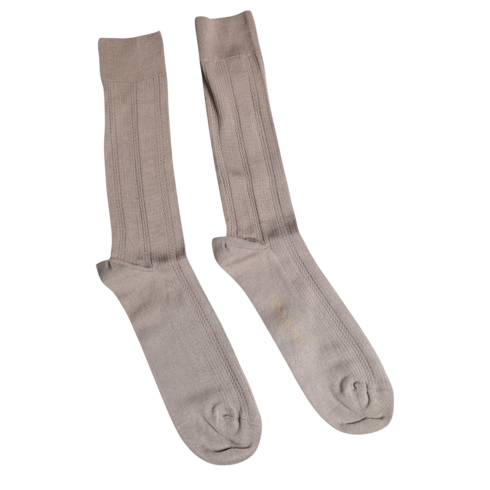 Dolce & Gabbana Brown Cotton Stretch Logo Over Calf Socks by Dolce & Gabbana
