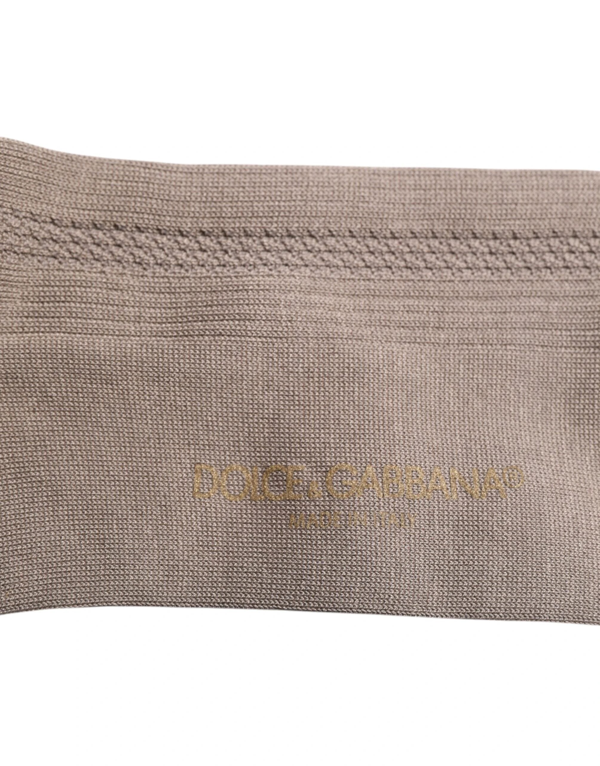 Dolce & Gabbana Brown Cotton Stretch Logo Over Calf Socks by Dolce & Gabbana